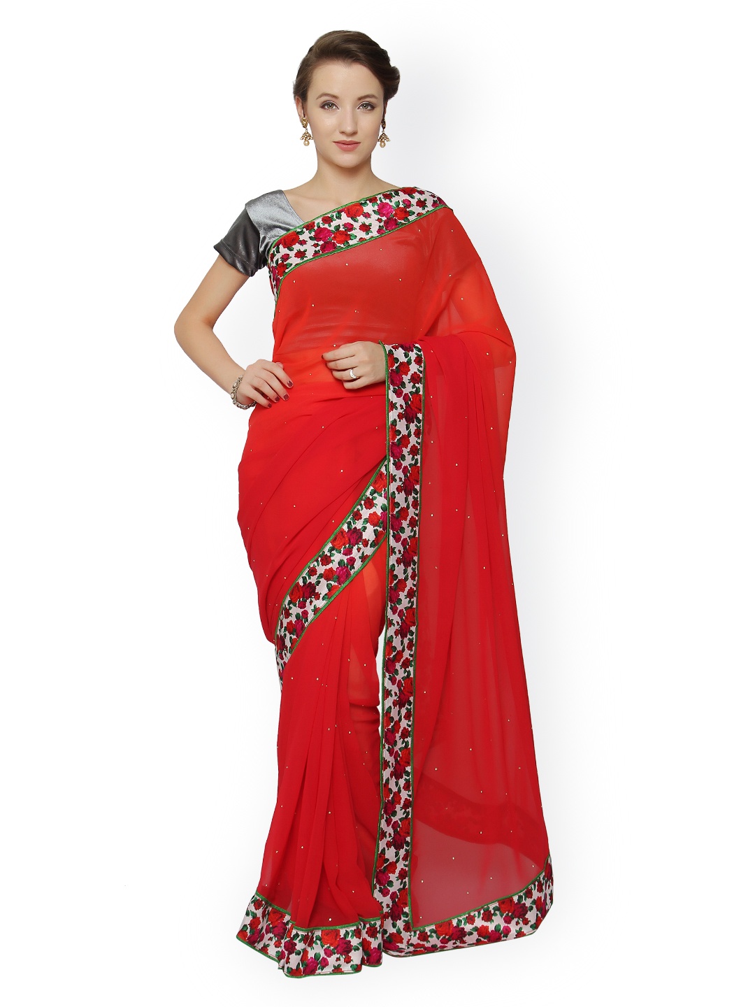 

Saree mall Red Georgette Floral Print Saree