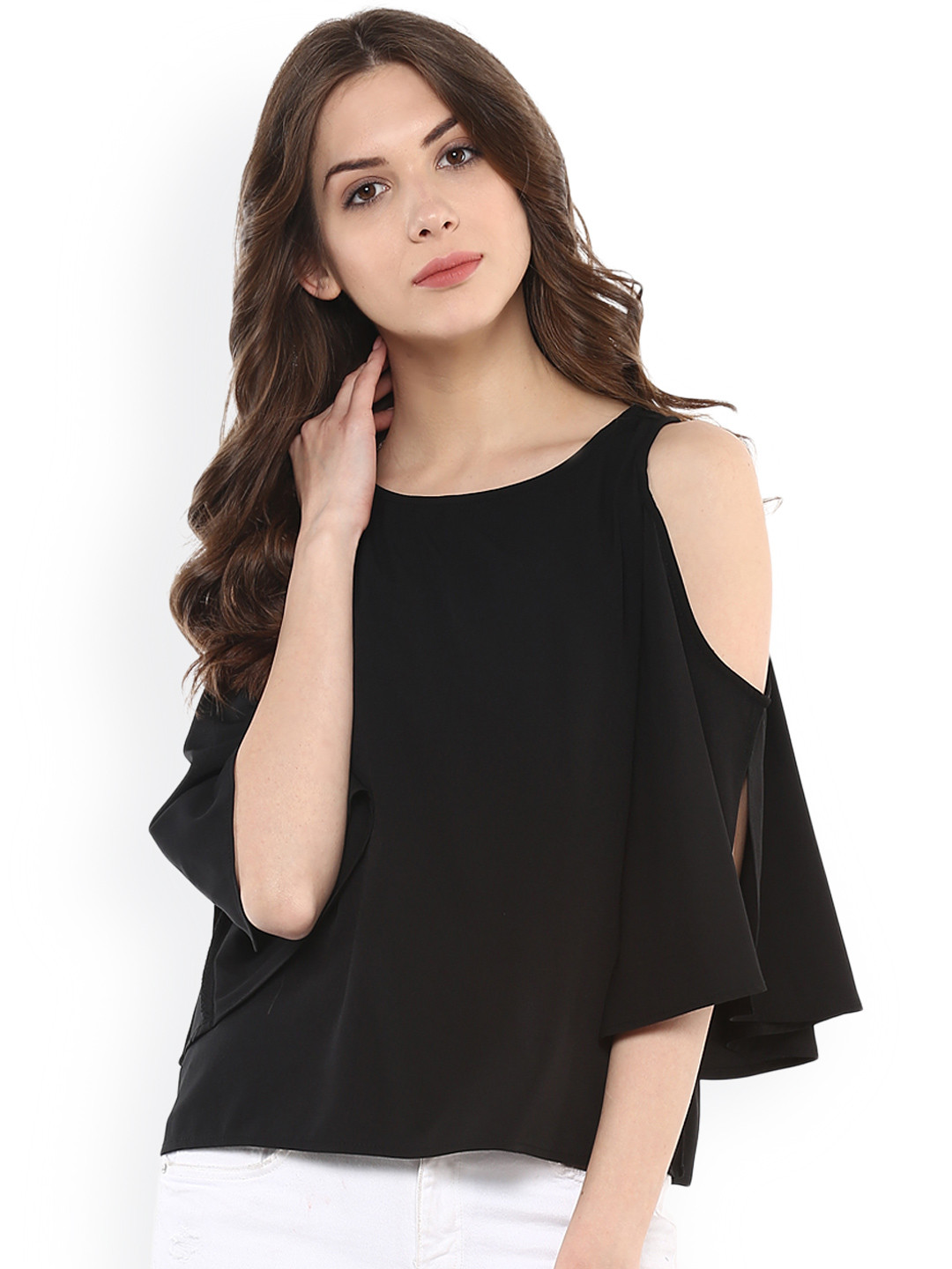 

Harpa Black Lightweight Cold Shoulder Top