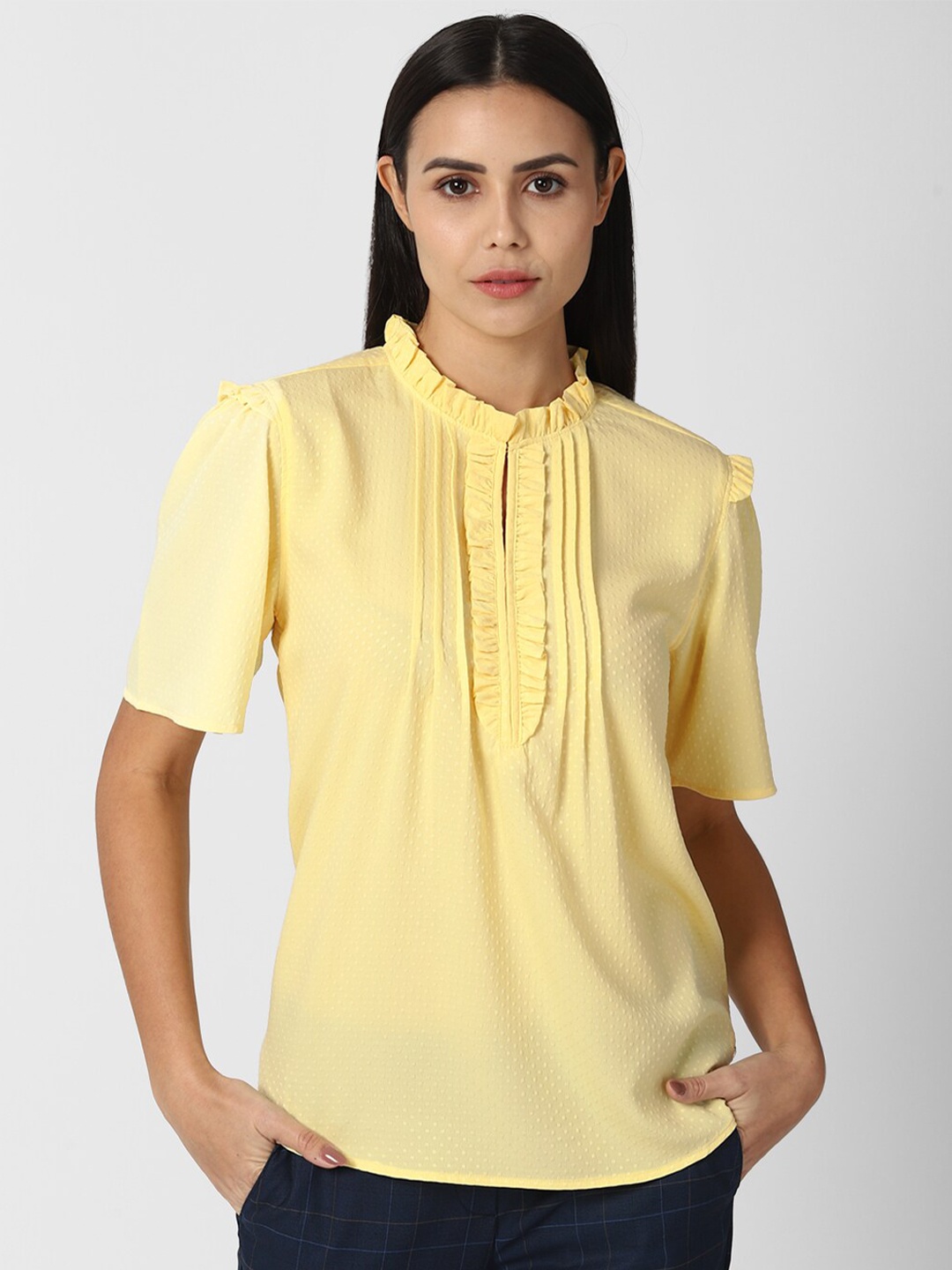 

Van Heusen Woman Yellow Mandarin Collar Top