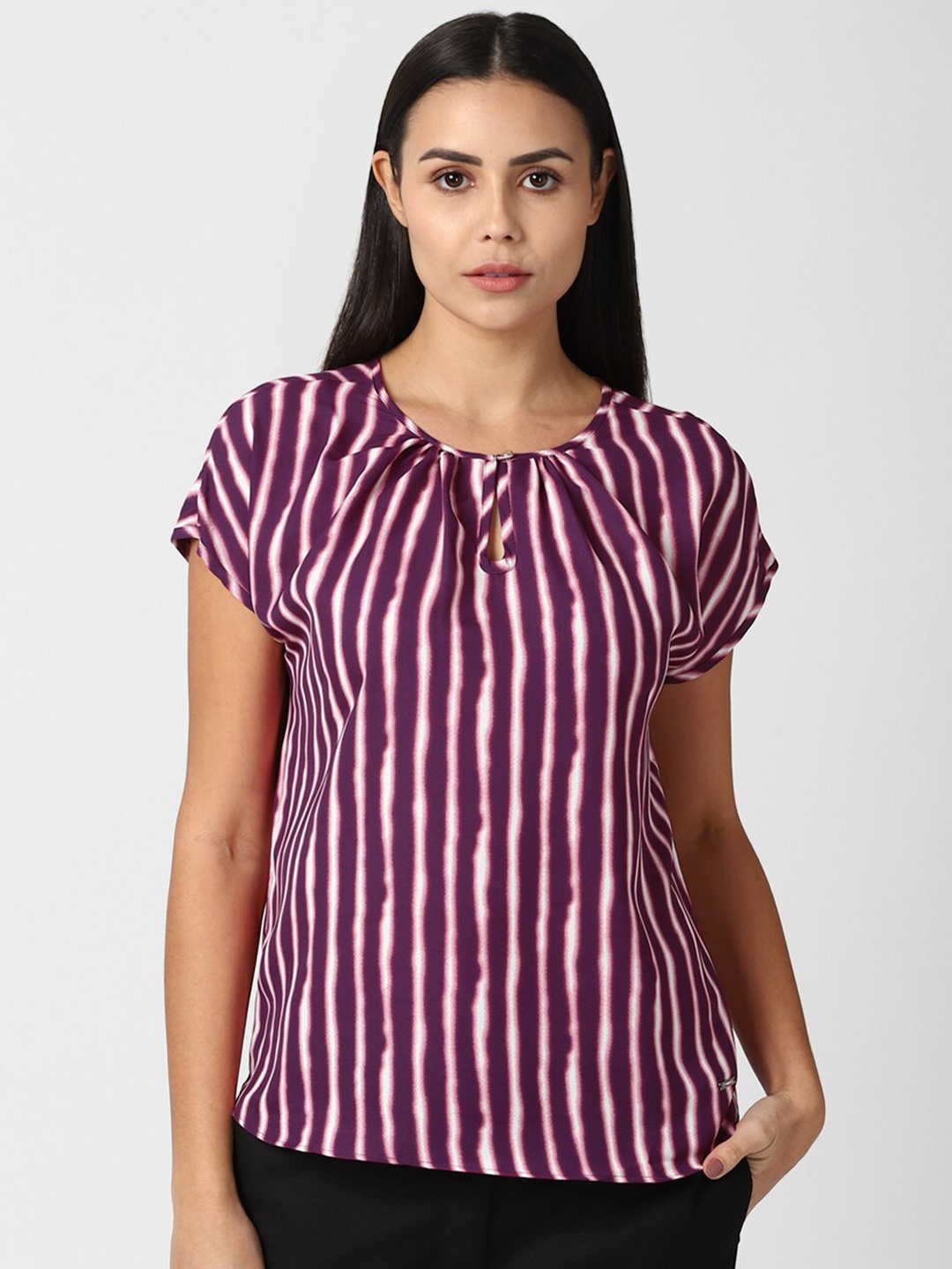 

Van Heusen Woman Purple Striped Keyhole Neck Top