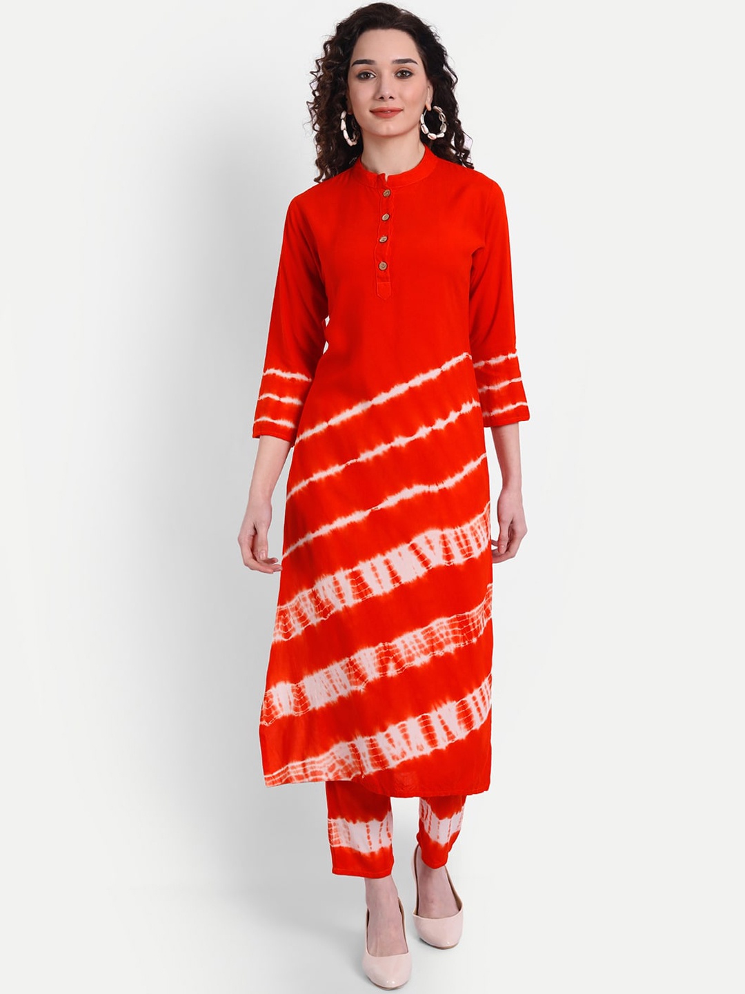 

PNEHA Women Orange Bandhani Dyed Kurta with Trousers