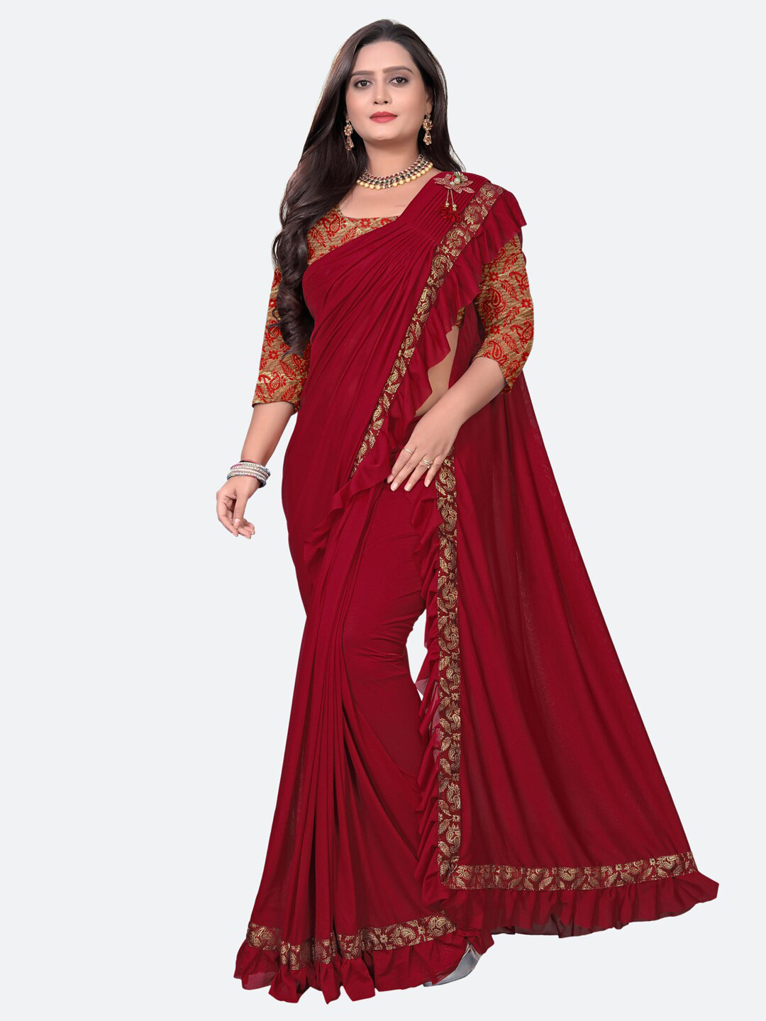 

KALINI Maroon Solid Saree