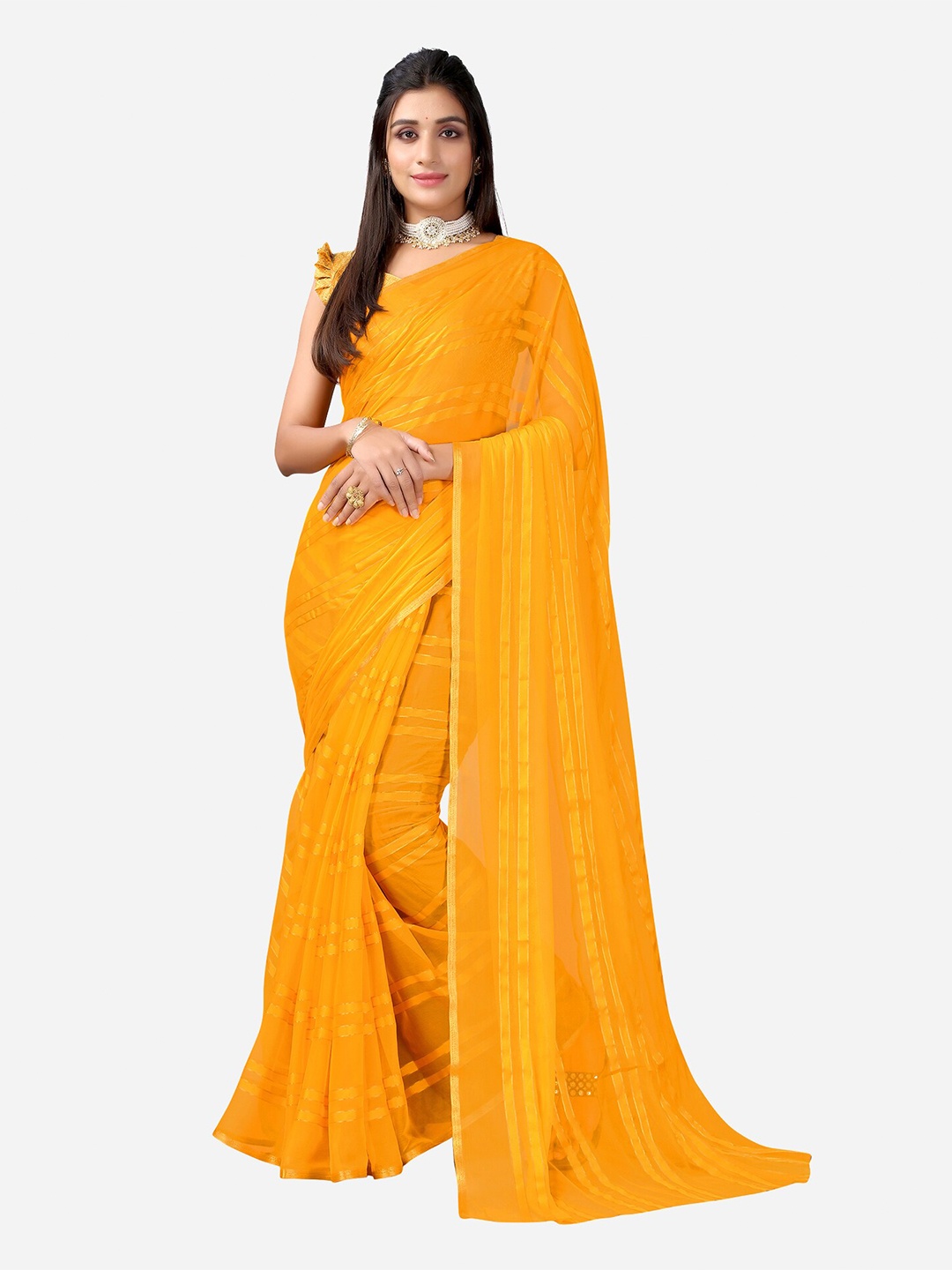 

KALINI Yellow Striped Saree, Mustard