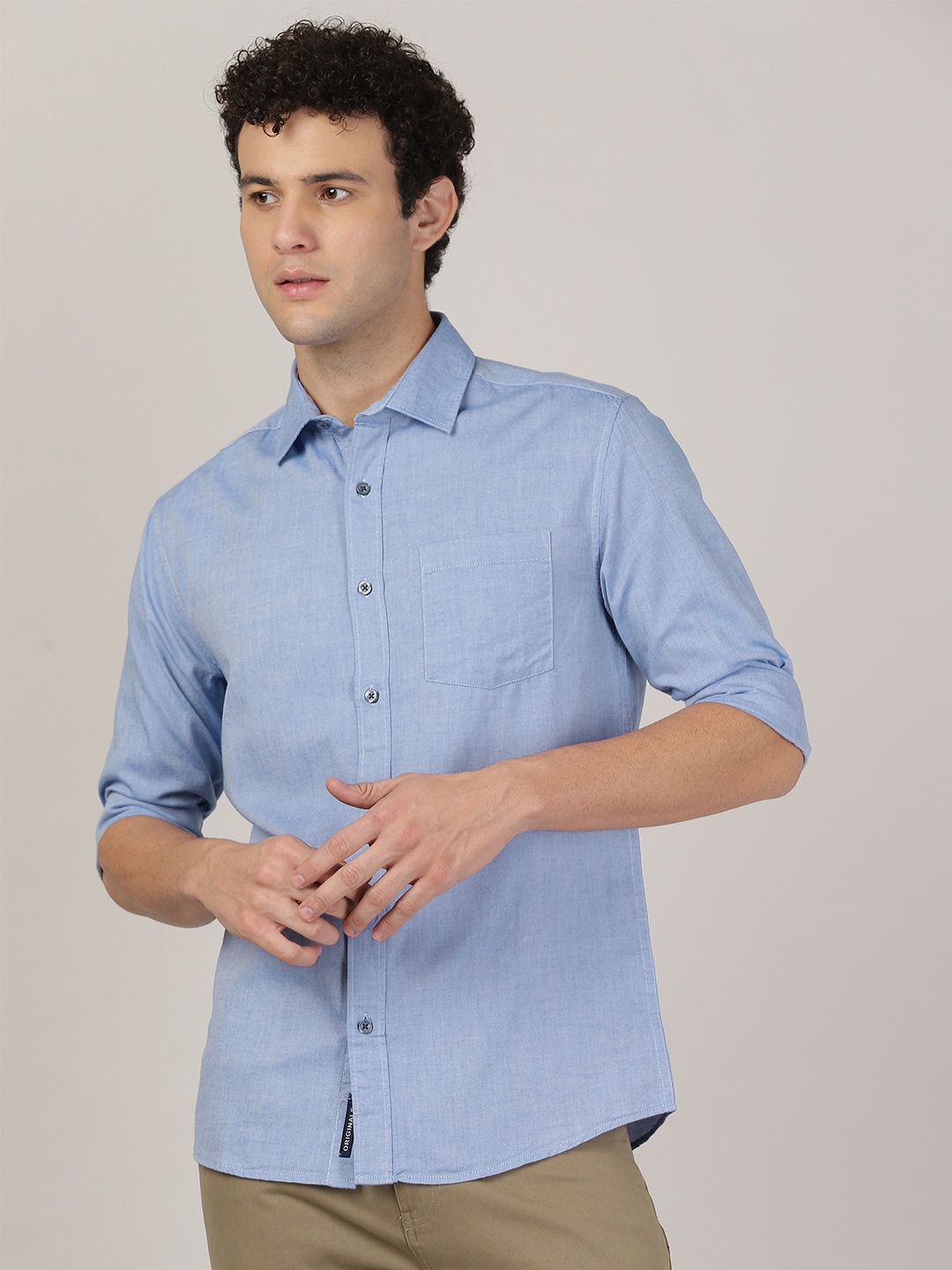 

MERCHANT MARINE Men Blue Classic Slim Fit Cotton Casual Shirt