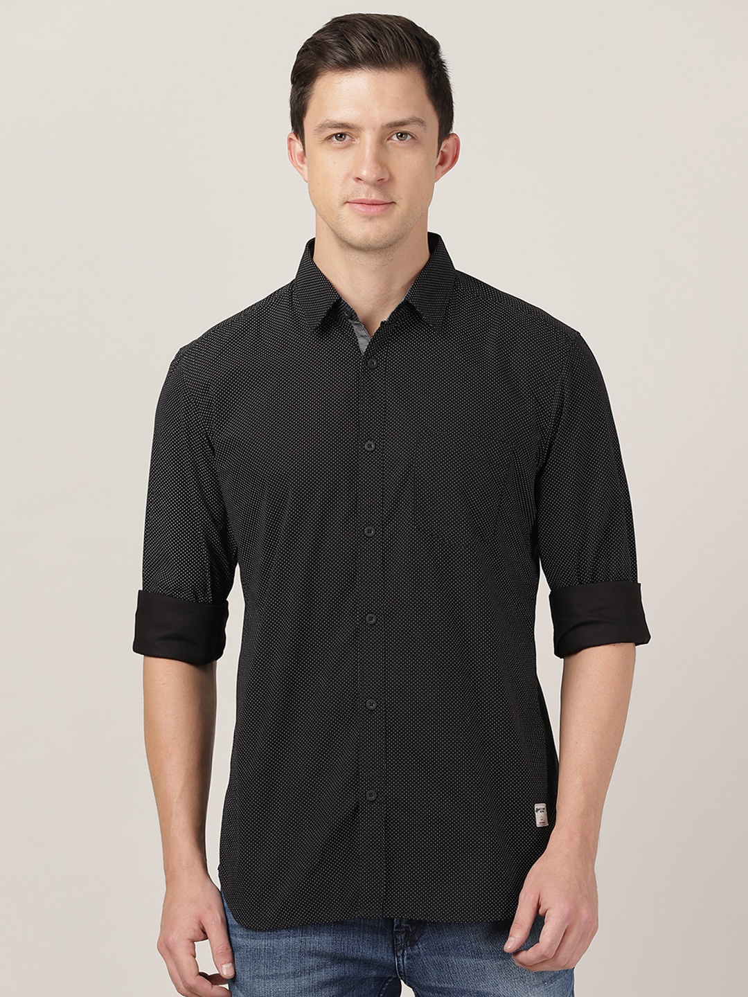 

MERCHANT MARINE Men Black Classic Slim Fit Printed Cotton Casual Shirt