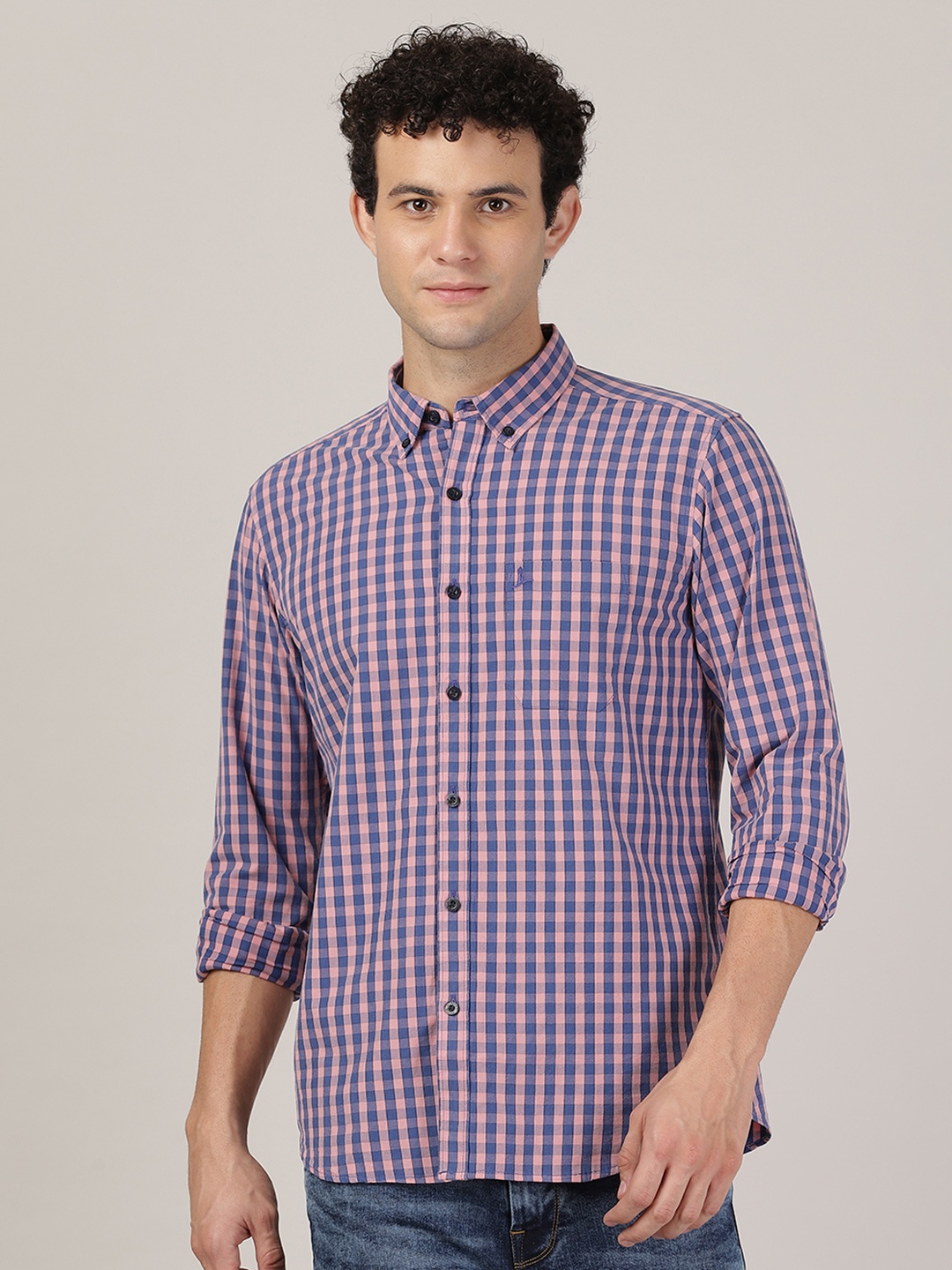 

MERCHANT MARINE Men Blue Classic Slim Fit Checked Casual Shirt