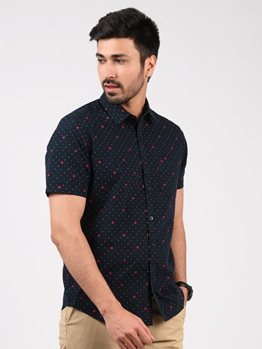 

MERCHANT MARINE Men Blue Classic Slim Fit Printed Casual Shirt