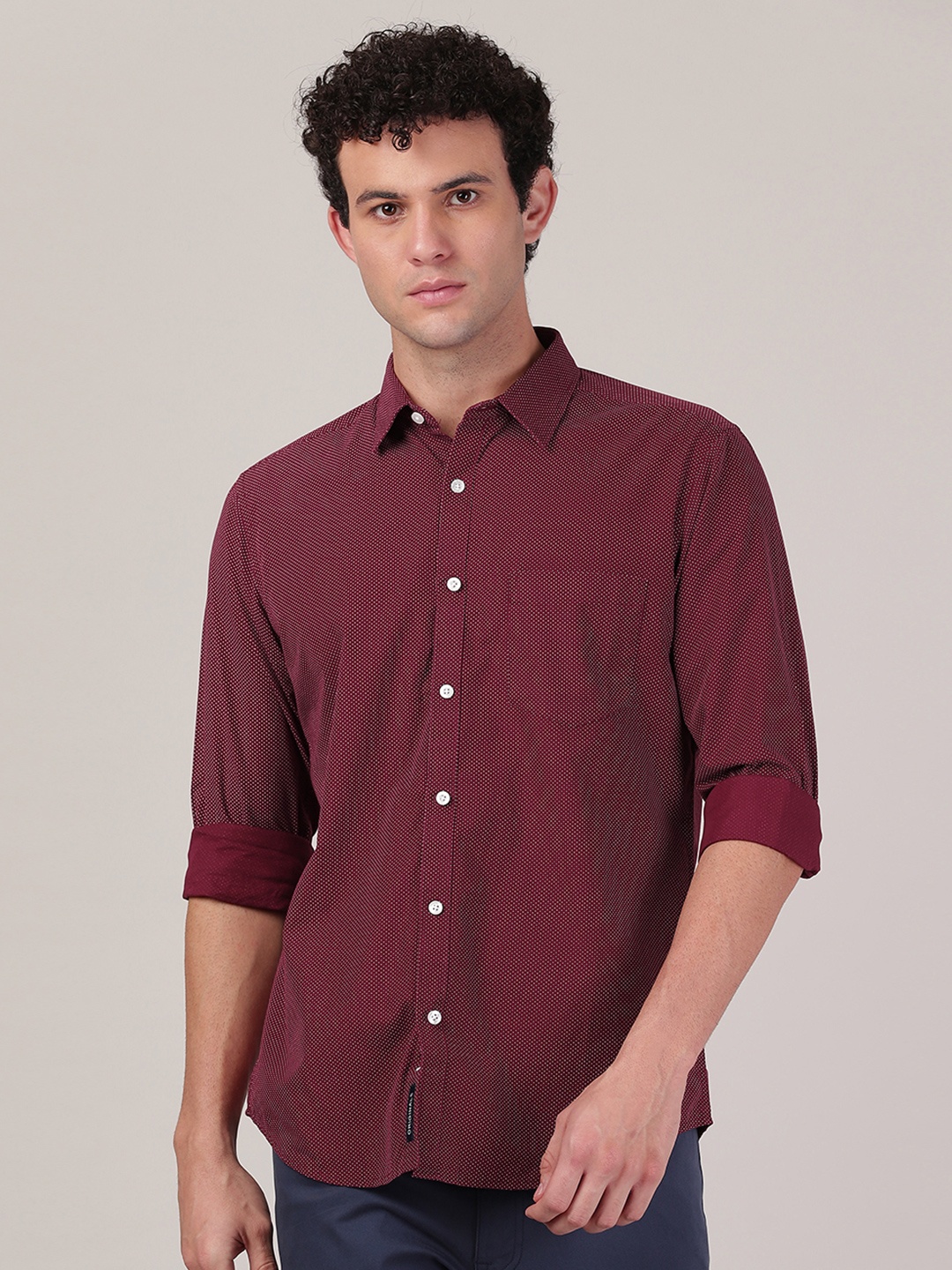 

MERCHANT MARINE Men Red Classic Slim Fit Printed Casual Shirt