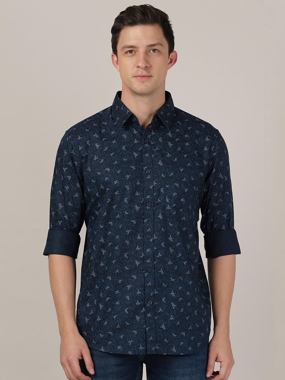 

MERCHANT MARINE Men Navy Blue Classic Slim Fit Printed Casual Shirt