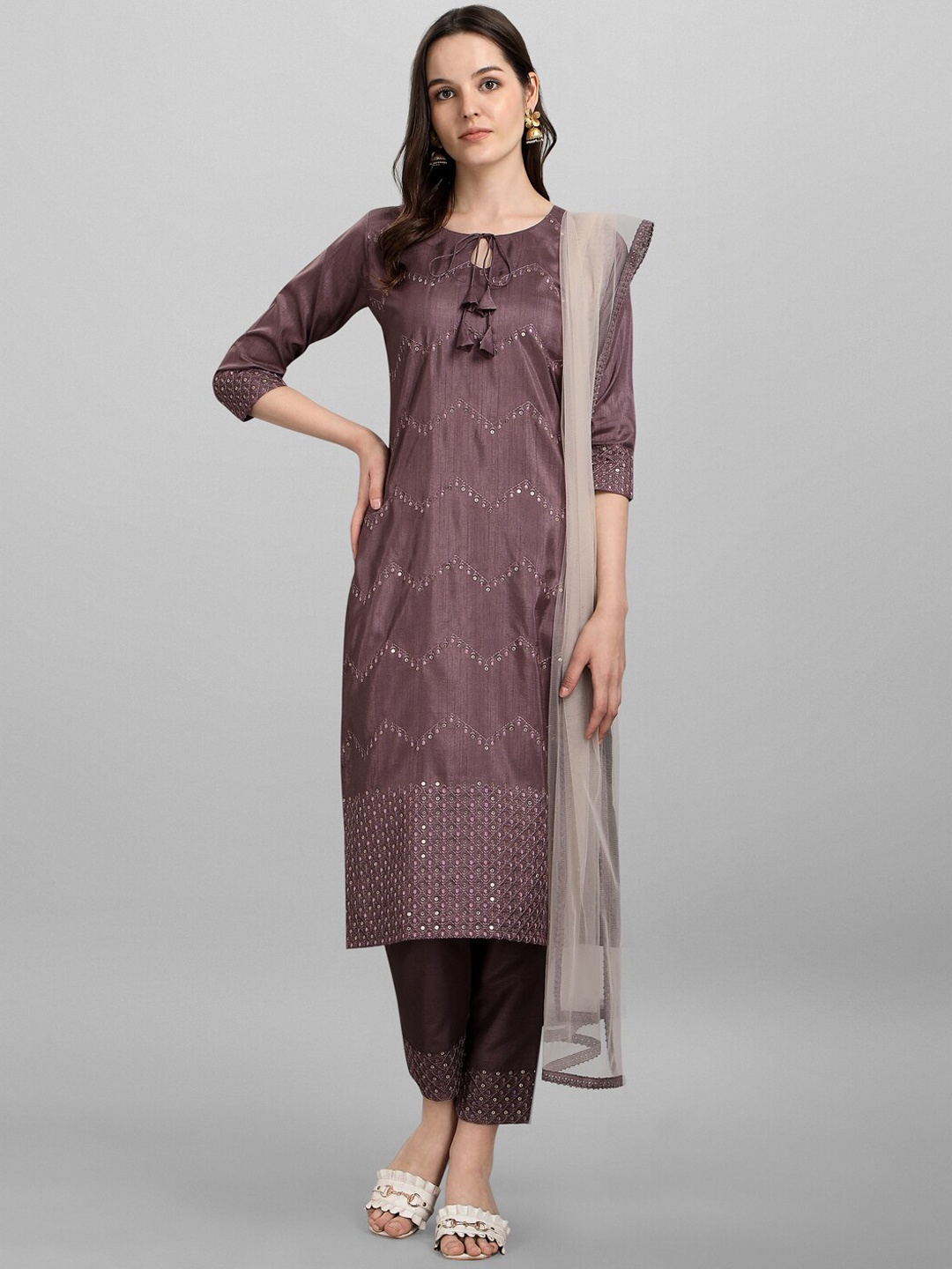 

heemara Women Brown Raw Silk Kurta with Palazzos & With Dupatta