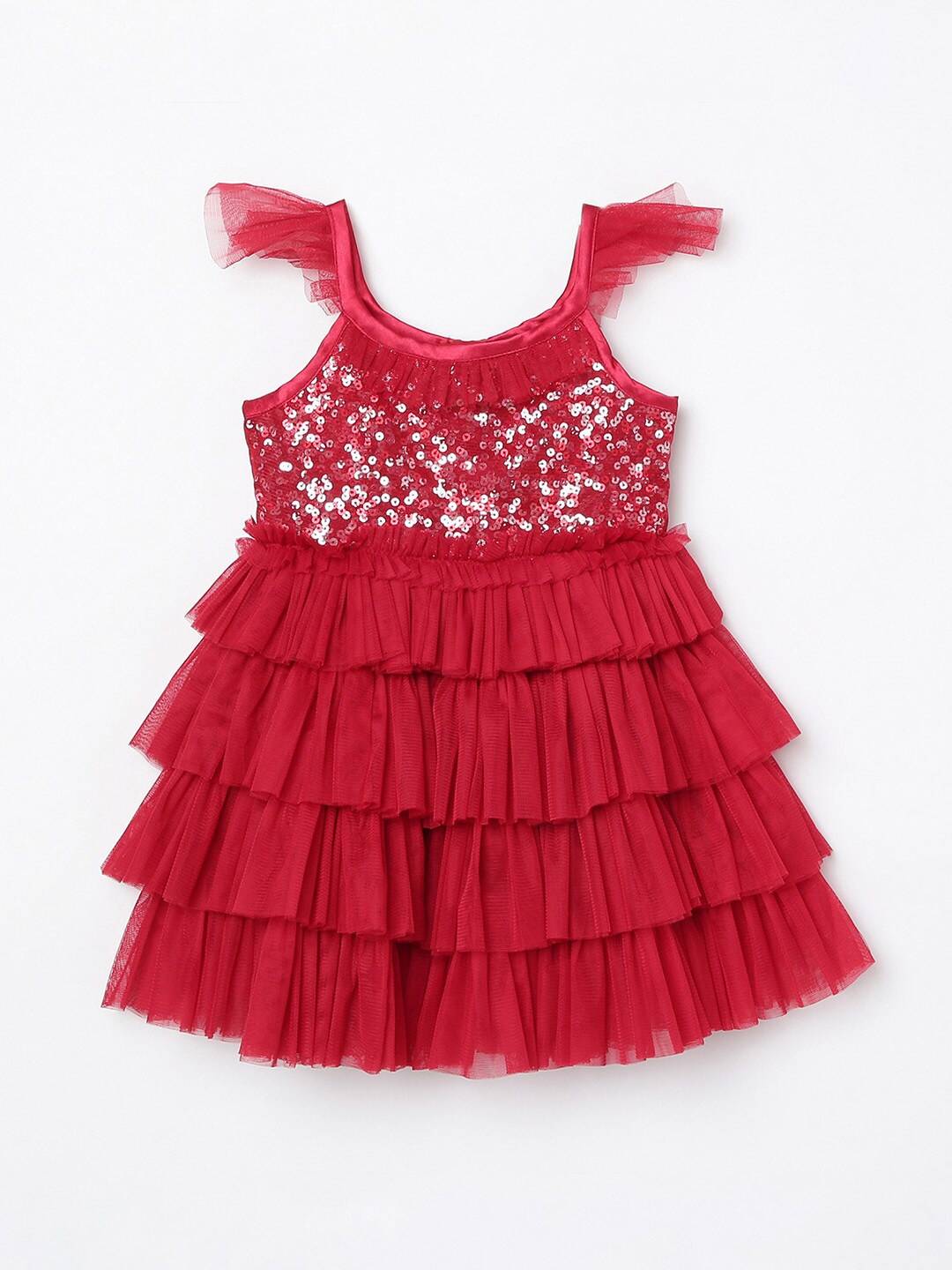 

Juniors Girls Red Sequin Embellished Fit & Flare Dress