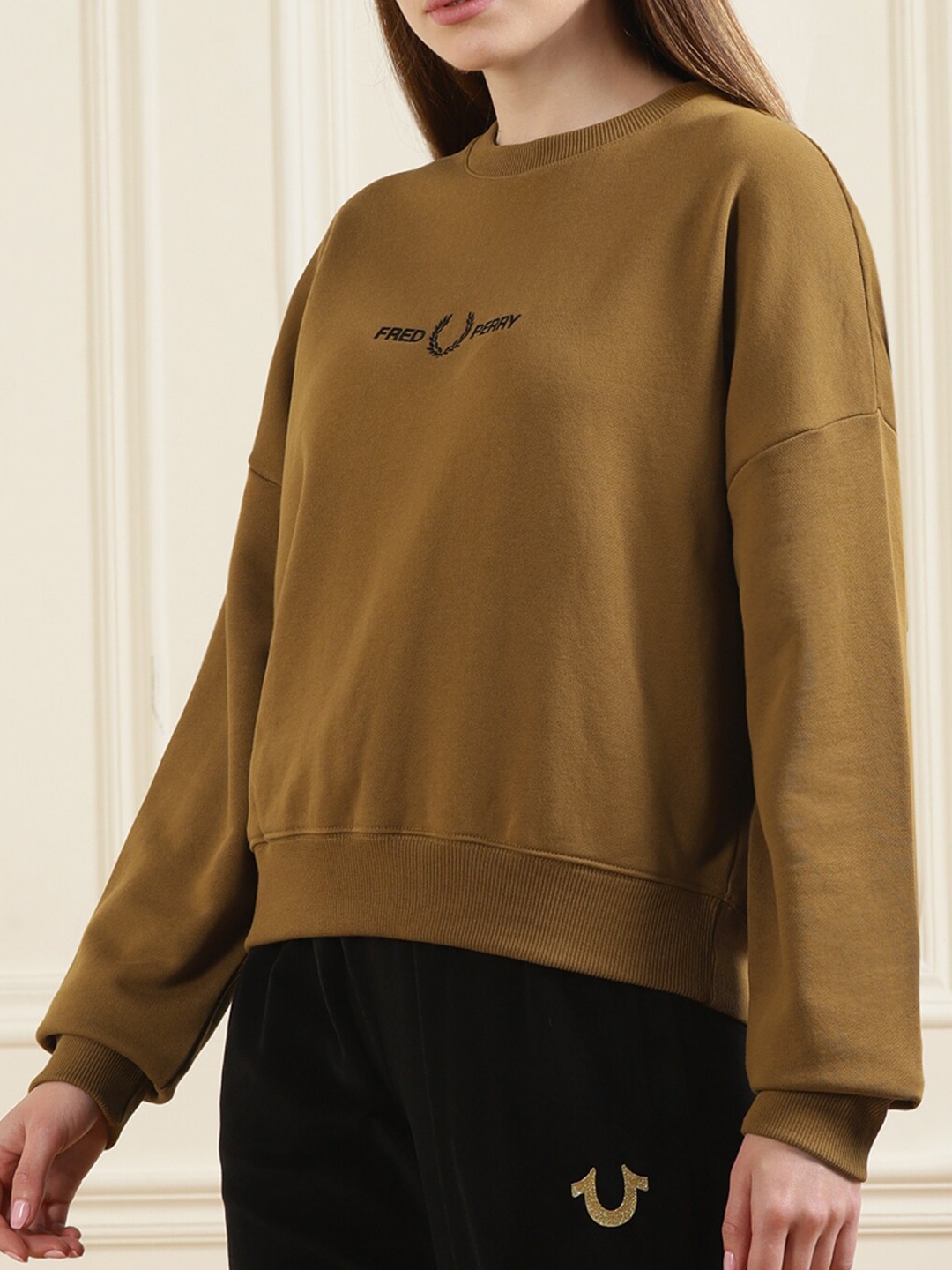 

Fred Perry Women Brown Brand Logo Embroidered Cotton Sweatshirt
