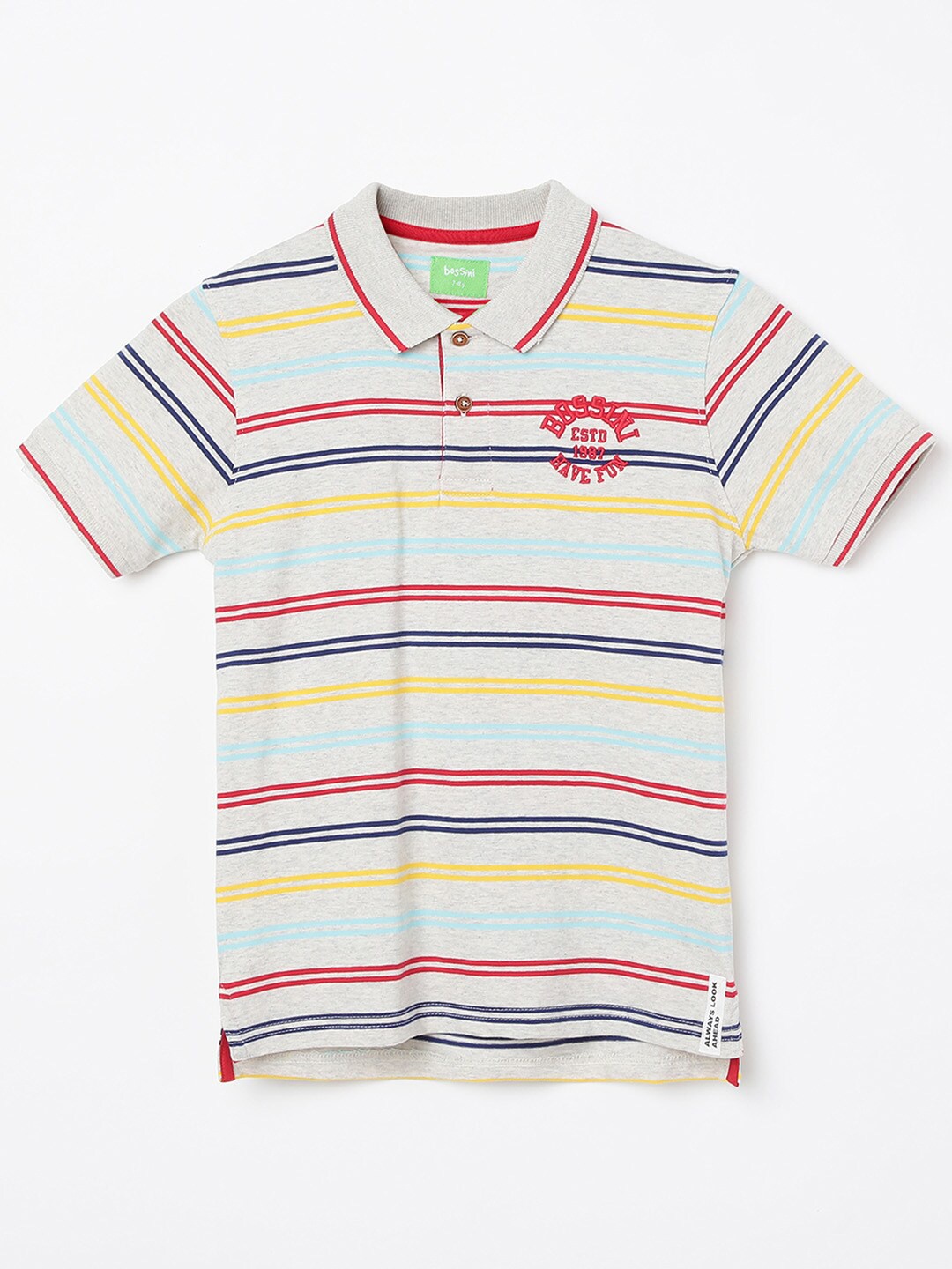 

Bossini Boys Off White & Red Striped Polo Collar Cotton T-shirt