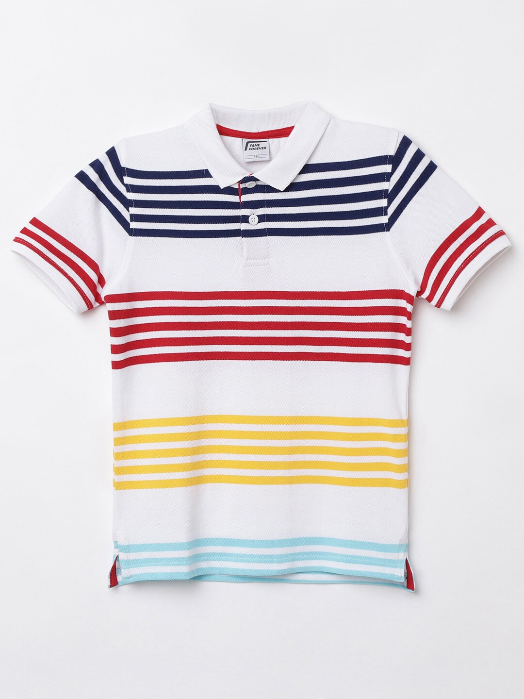 

Fame Forever by Lifestyle Boys White & Red Striped Polo Collar Pure Cotton T-shirt