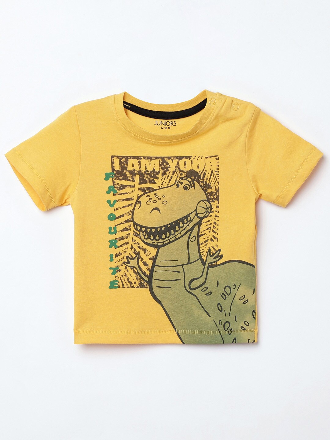 

Juniors Boys Mustard Yellow Printed Applique T-shirt