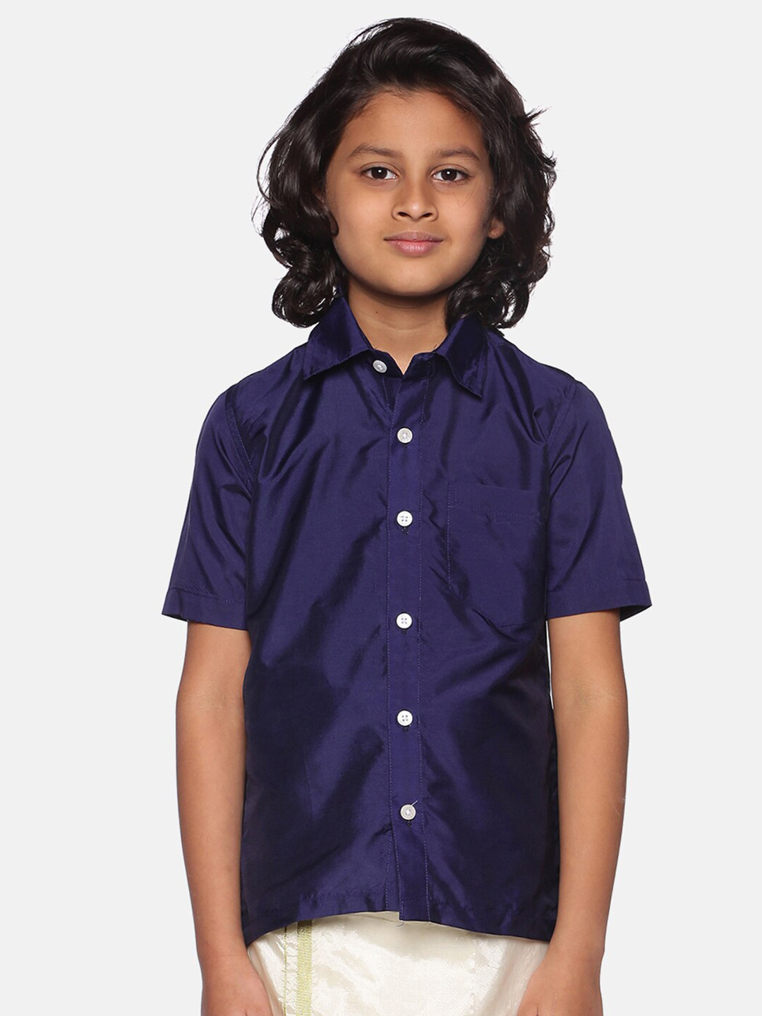 

Sethukrishna Boys Navy Blue Silk Shirt