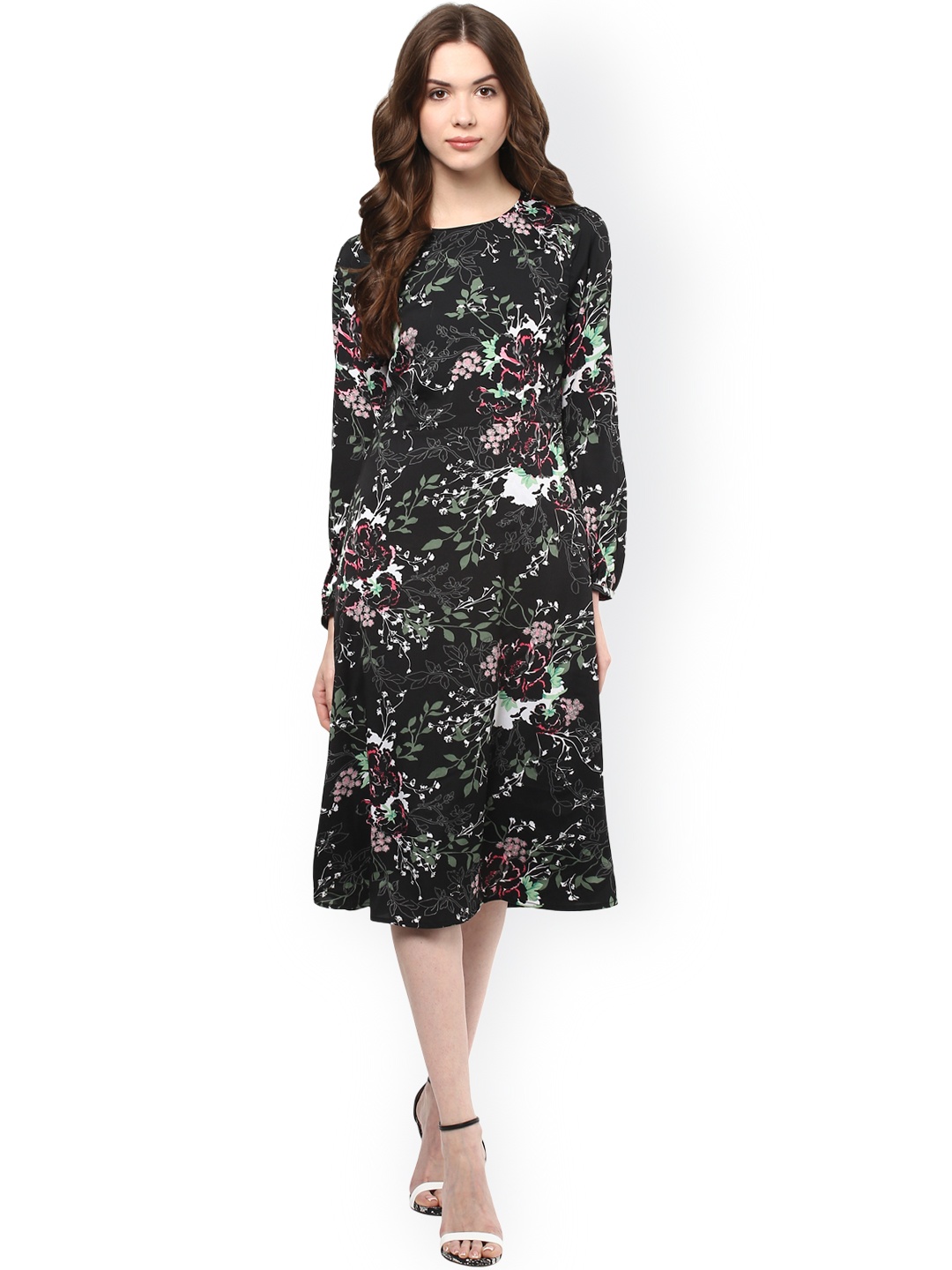 

Harpa Women Black Floral Print A-Line Dress