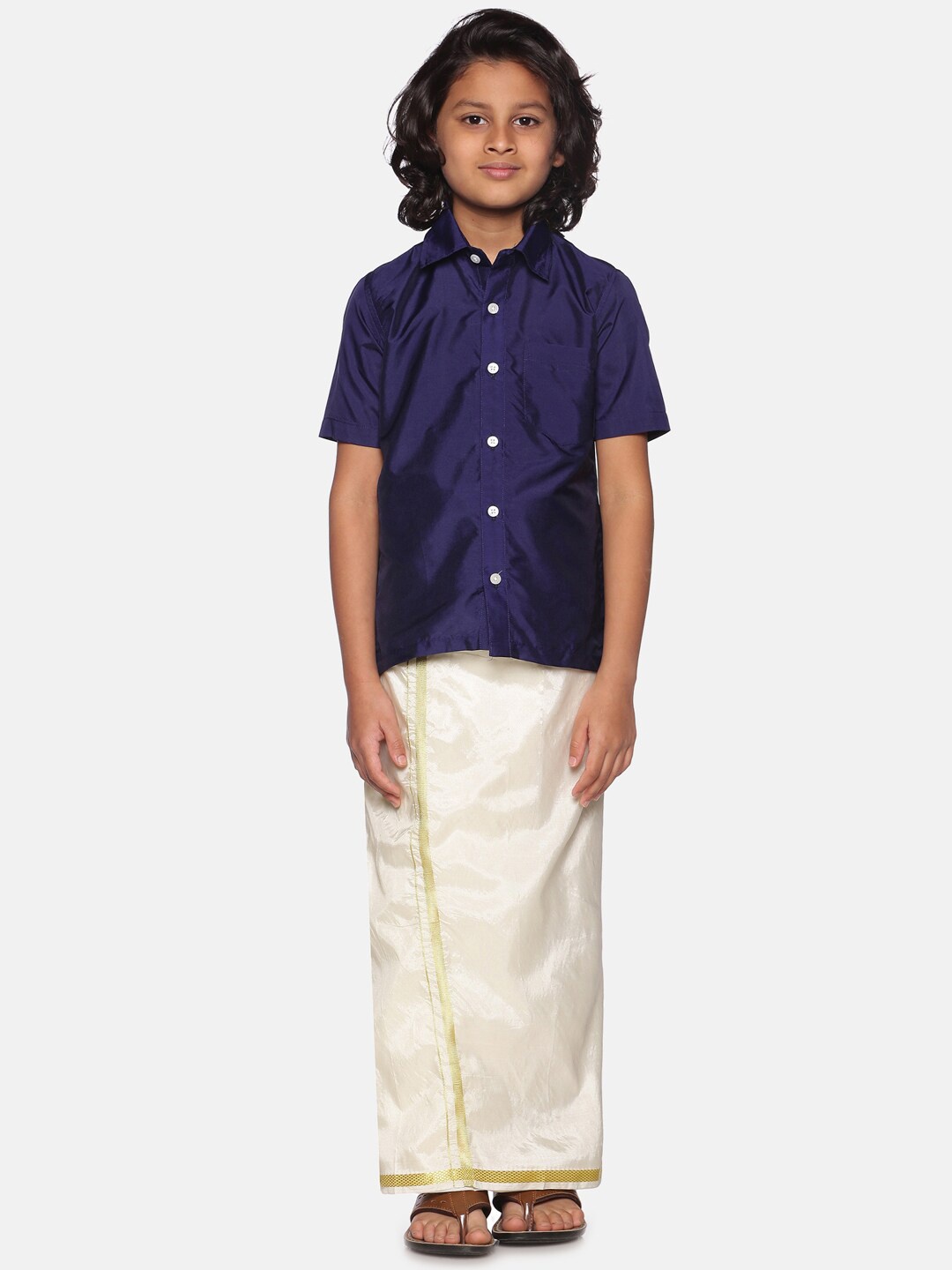 

Sethukrishna Boys Navy Blue & White Shirt with Dhoti