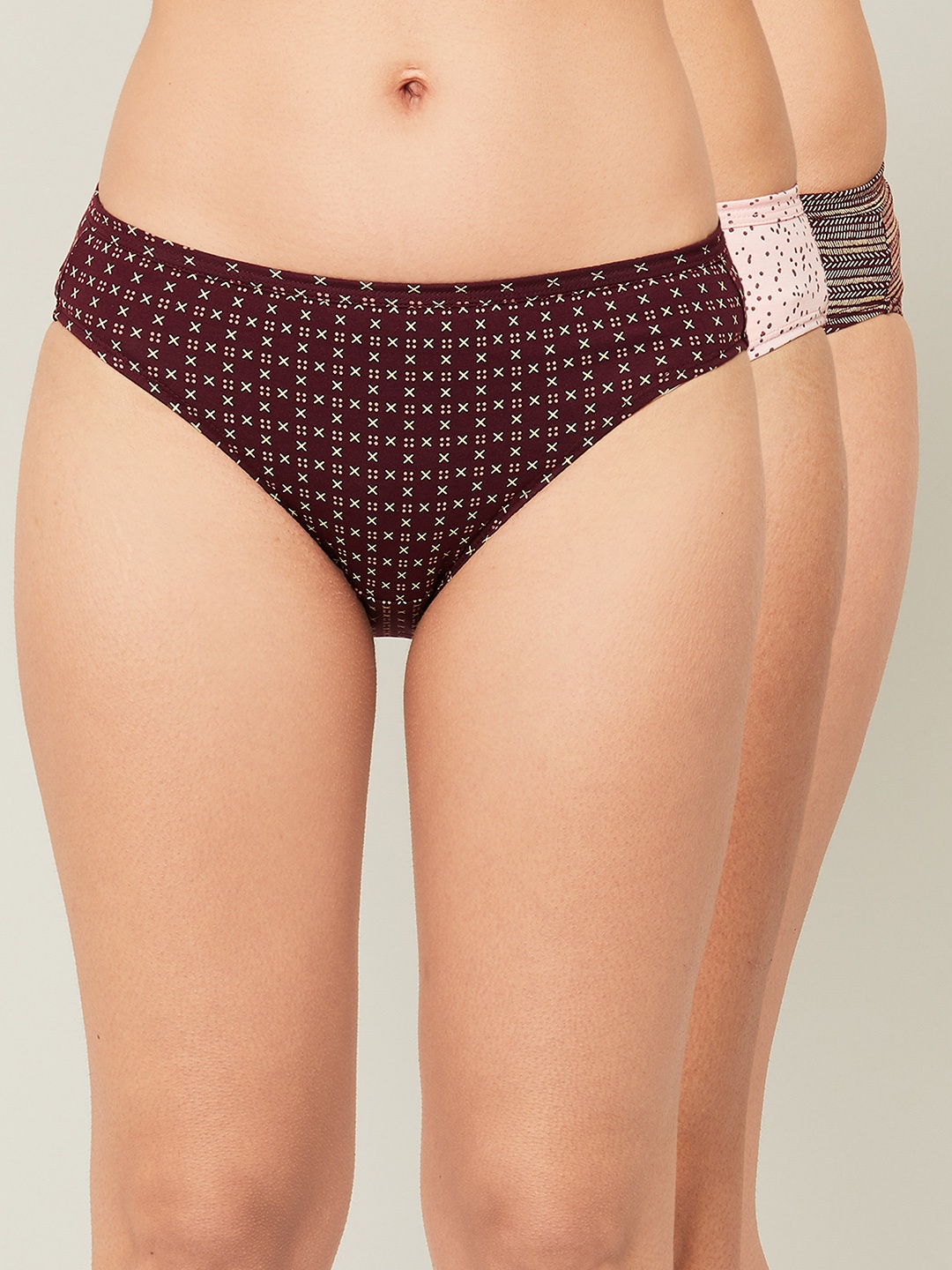 

Ginger by Lifestyle Pack of 3 Printed Hipster Briefs, Burgundy