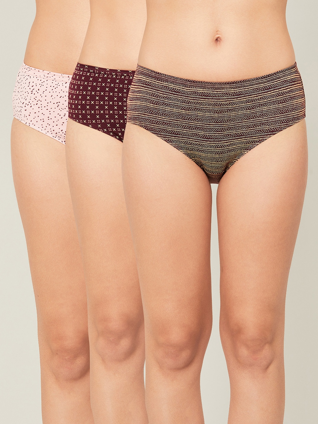 

Ginger by Lifestyle Pack of 3 Printed Hipster Briefs 1000010778418-WINE-WINE, Burgundy