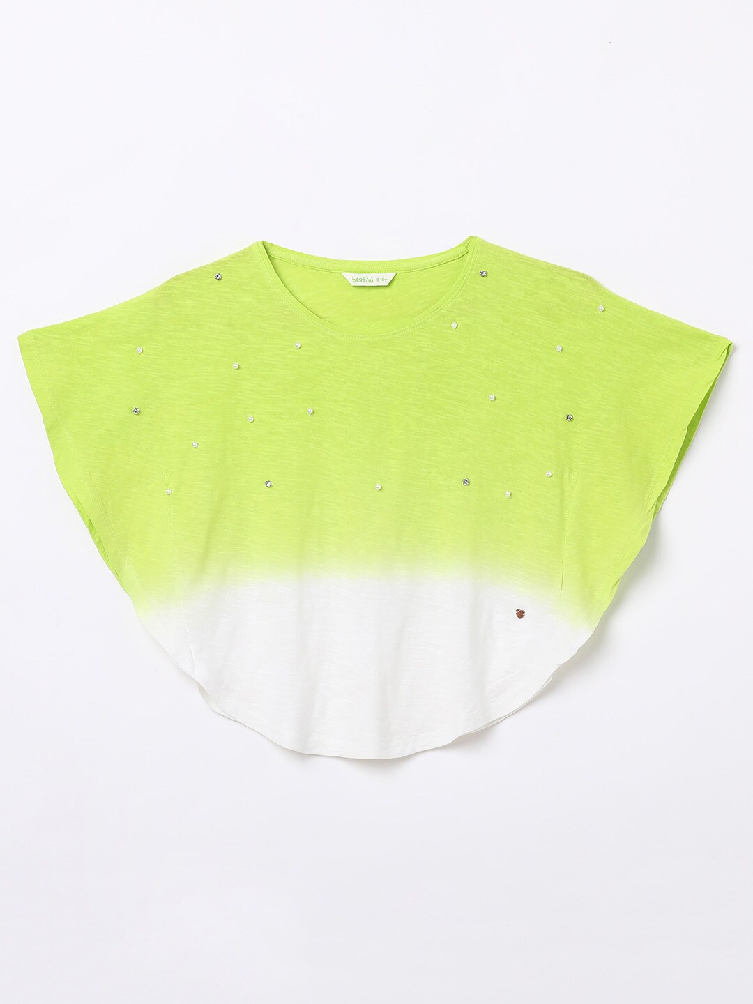 

Bossini Lime Green & White Ombre Embellished Cape Top