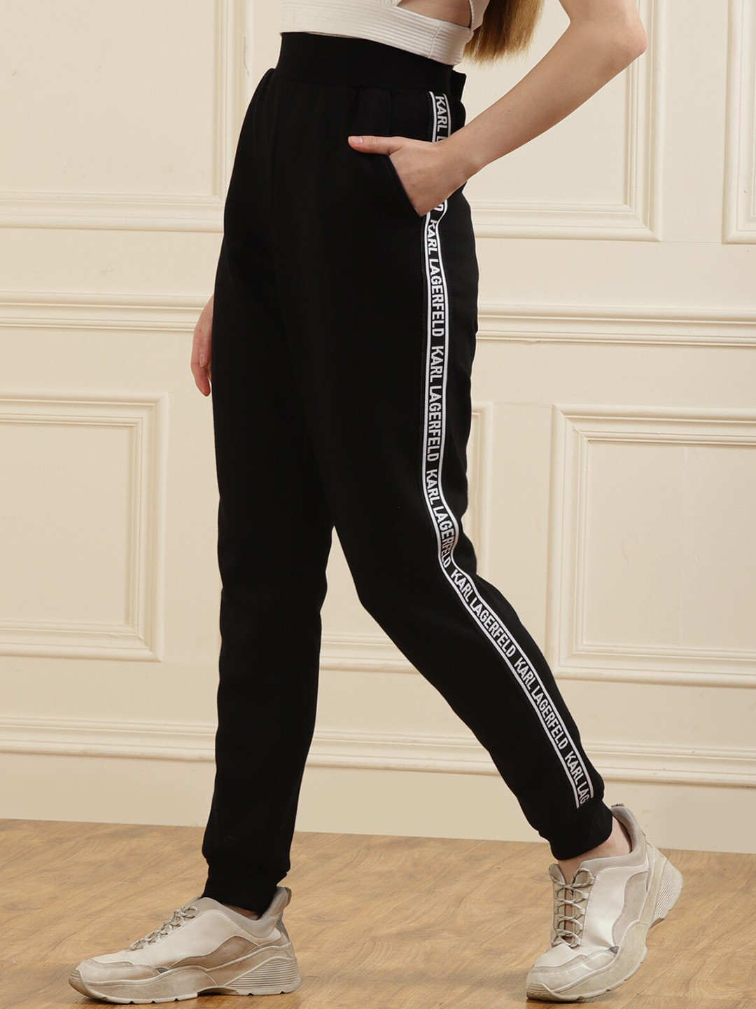 

LAGERFELD Women Black Solid Cotton Joggers