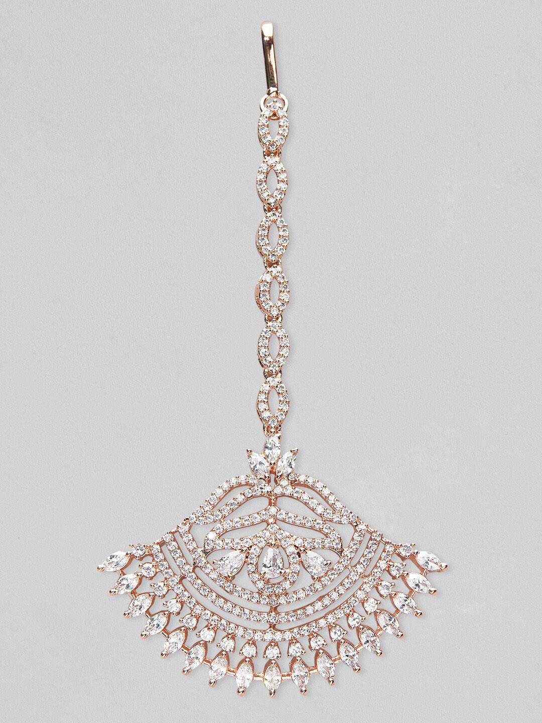 

Rubans Rose-Gold Plated White AD-Studded Chandbali Shaped Maangtikka