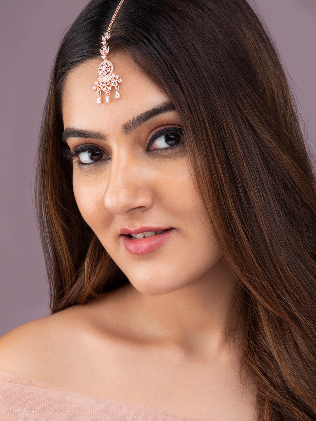 

Rubans Rose Gold-Plated AD-Studded Maang Tikka