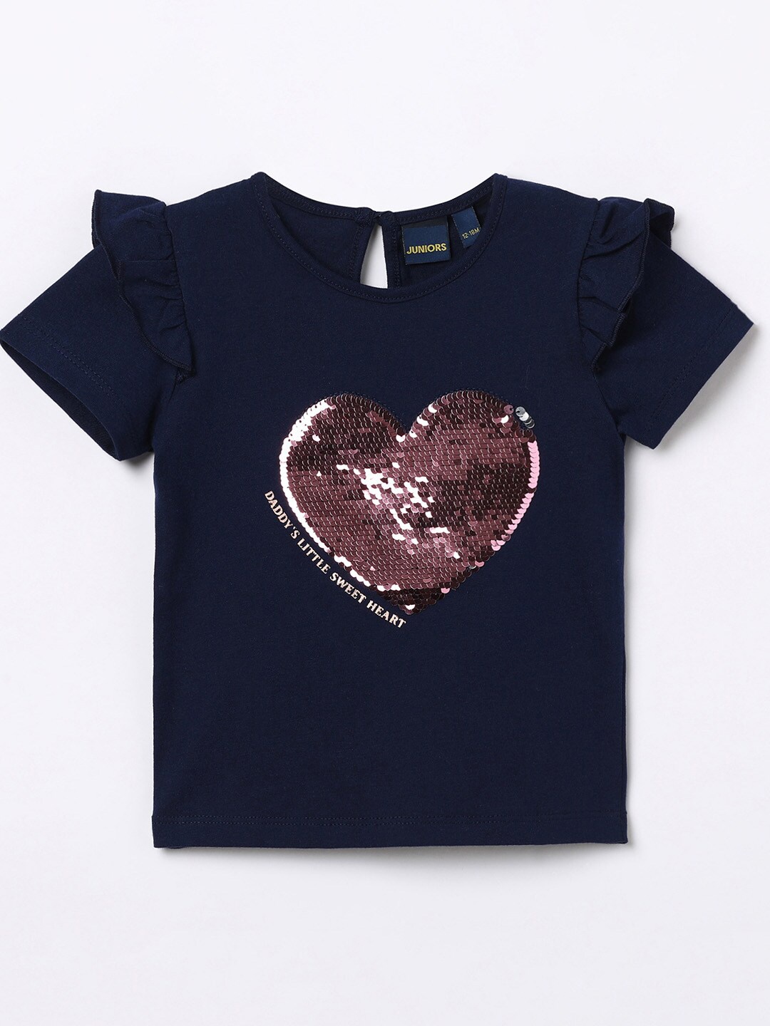 

Juniors Navy Blue & Brown Embellished Pure Cotton Top