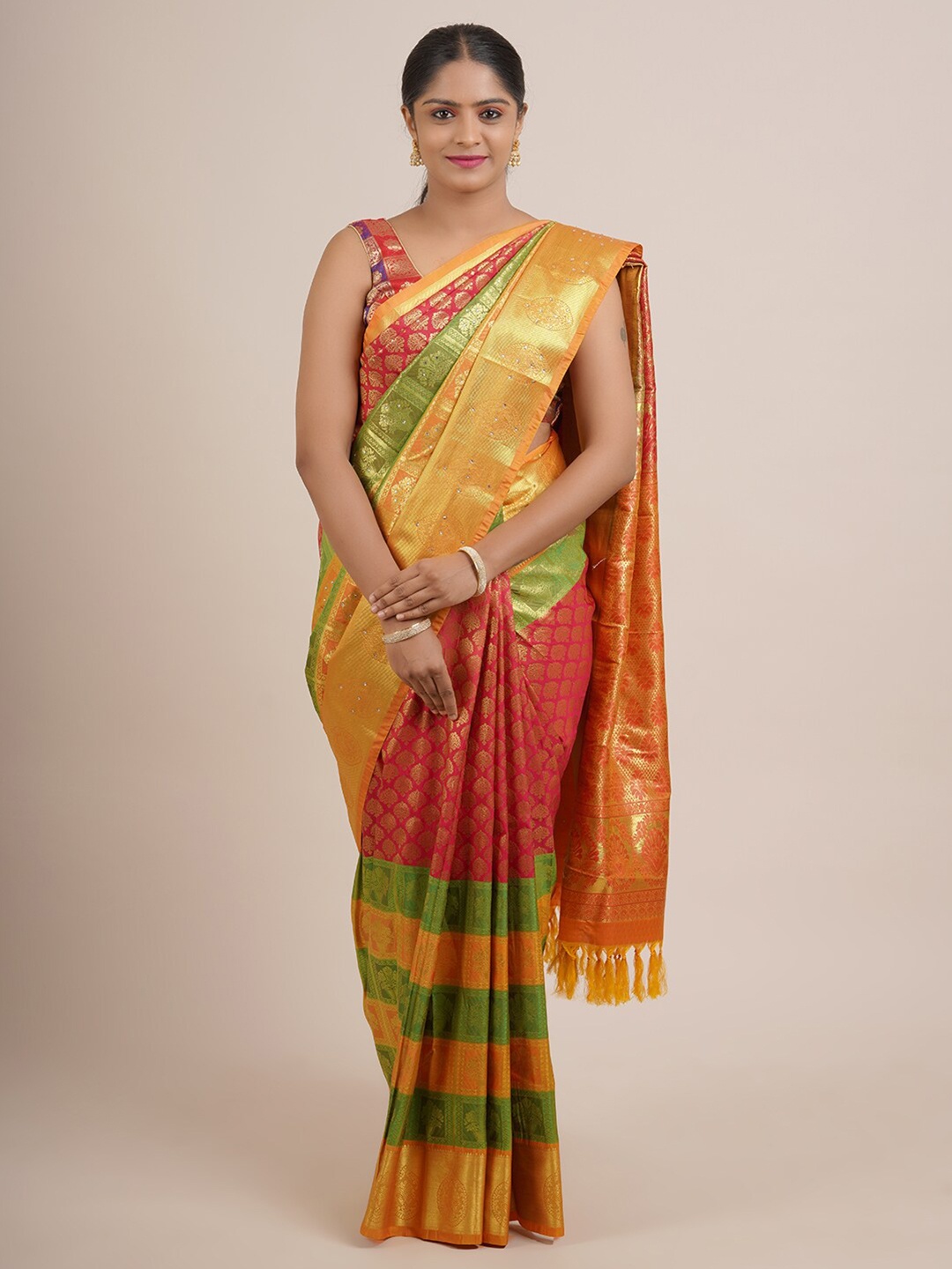 

Pothys Red & Yellow Woven Design Pure Silk Saree