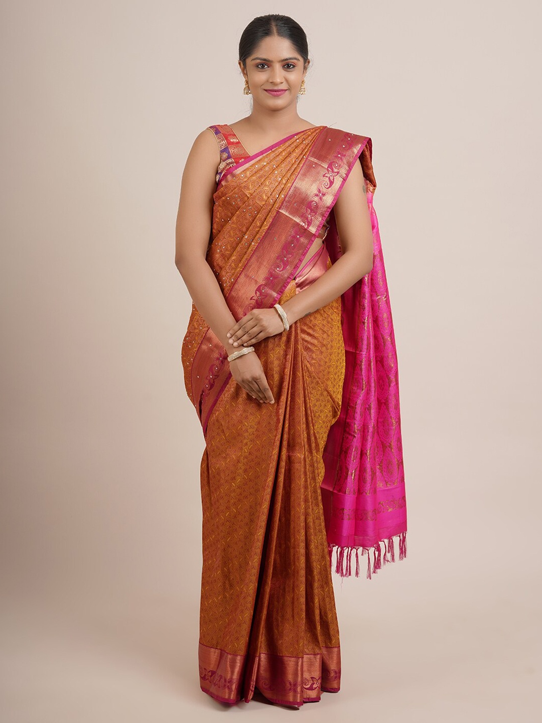 

Pothys Rust & Pink Woven Design Zari Pure Silk Saree