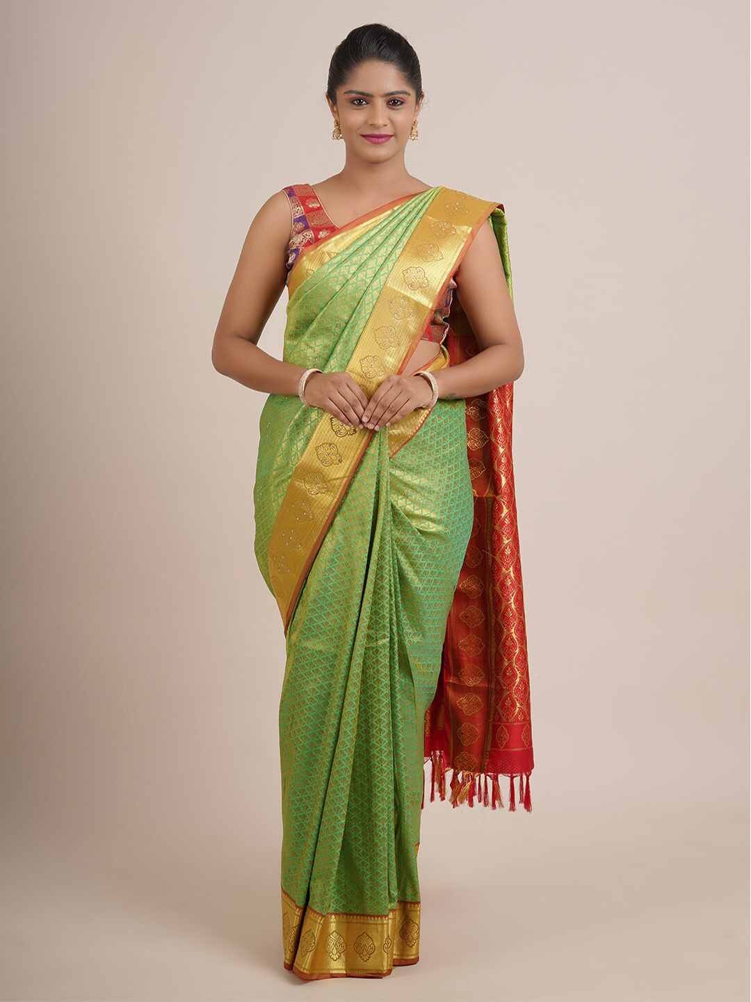 

Pothys Green & Red Woven Design Zari Pure Silk Saree