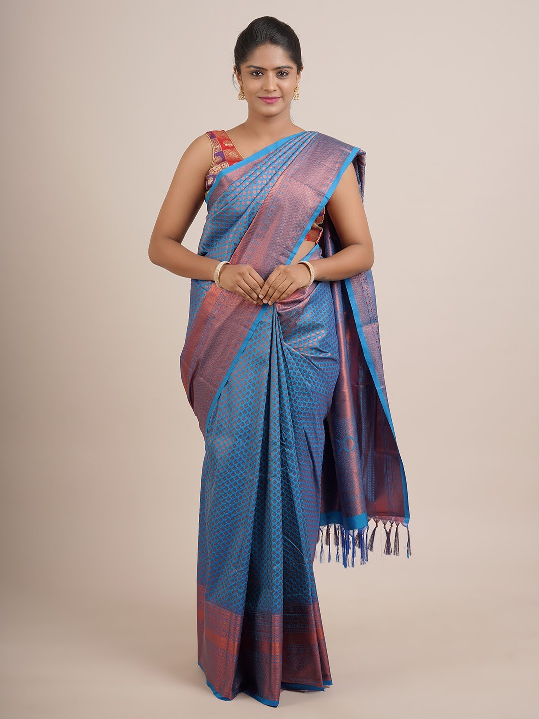 

Pothys Blue & Gold-Toned Woven Design Zari Pure Silk Saree