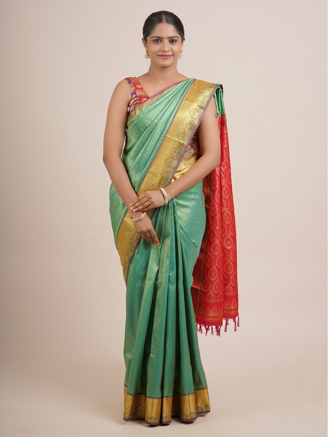 

Pothys Women Green Woven Design Pure Silk Saree