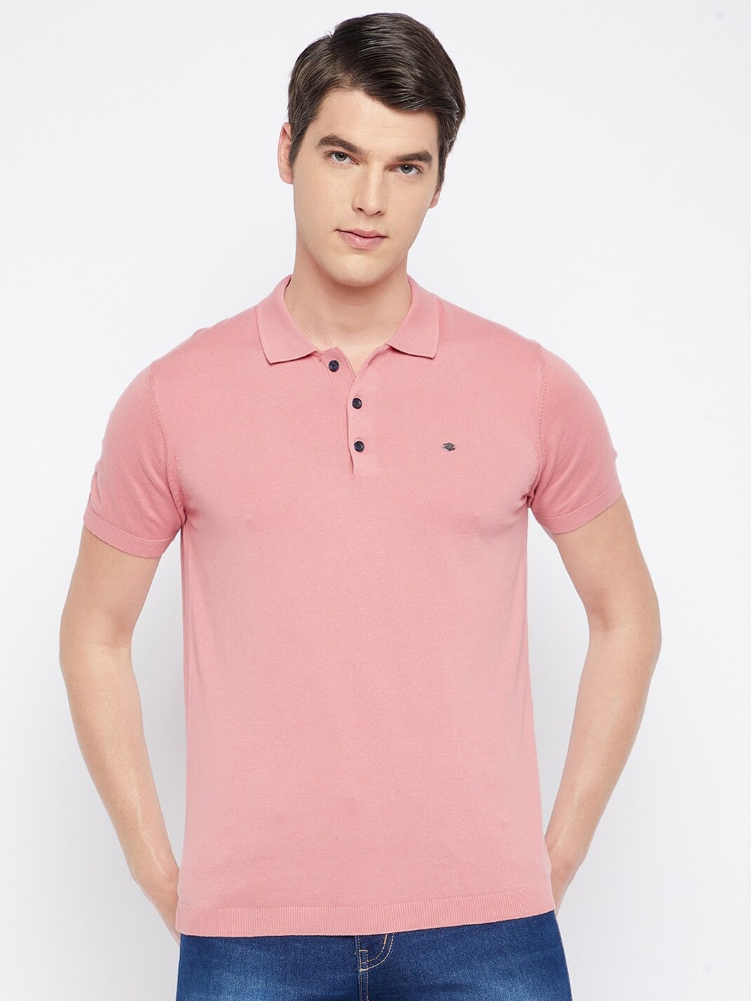 

Octave Men Peach-Coloured Polo Collar Pure Cotton T-shirt