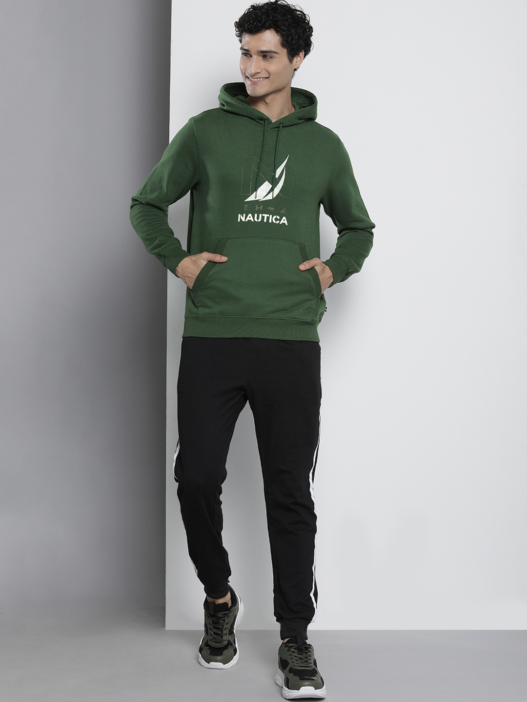 

Nautica Men Brand Logo Printed Hooded Sweatshirt, Green