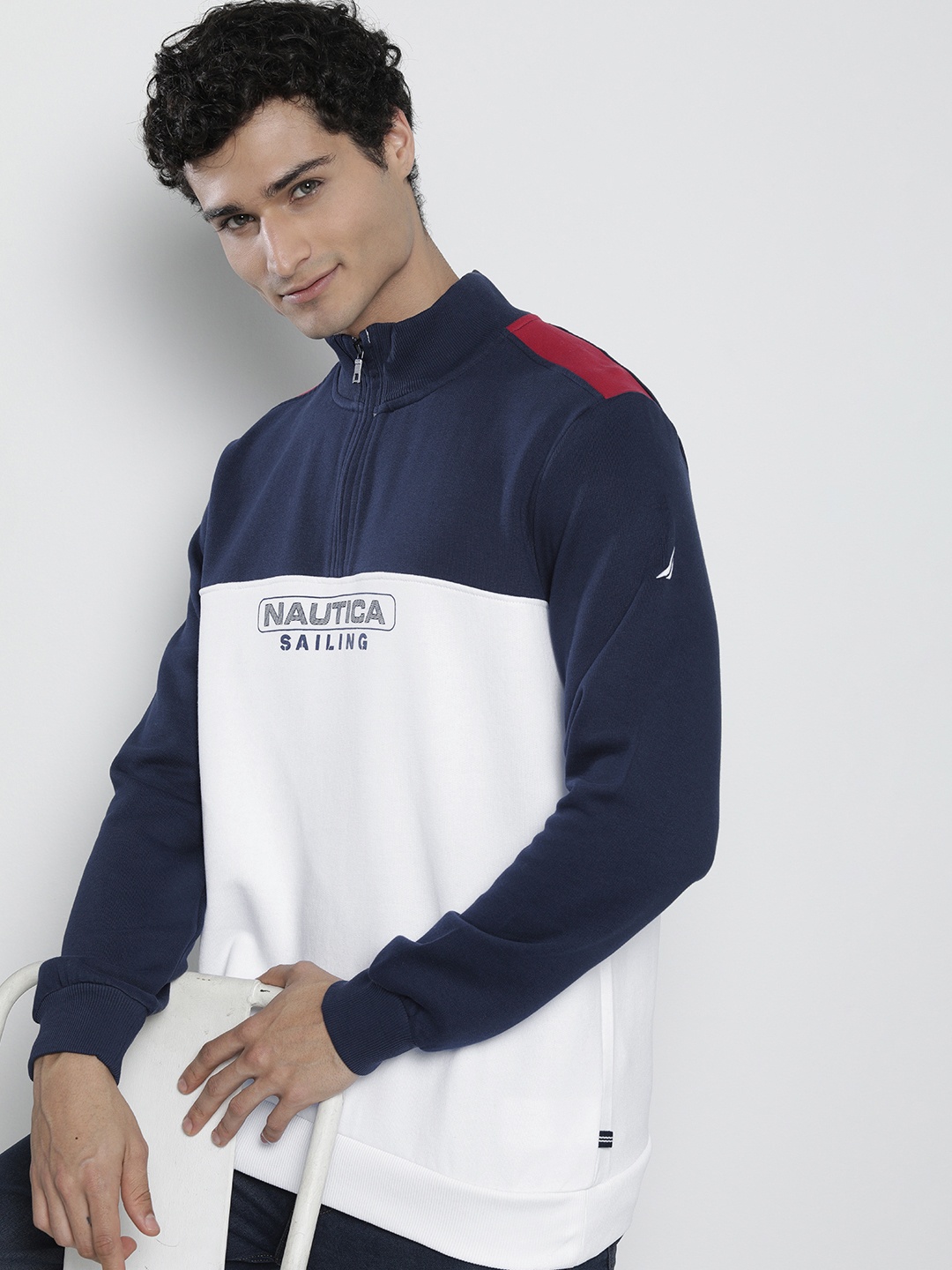 

Nautica Men Brand Logo Printed Colourblocked Sweatshirt, White