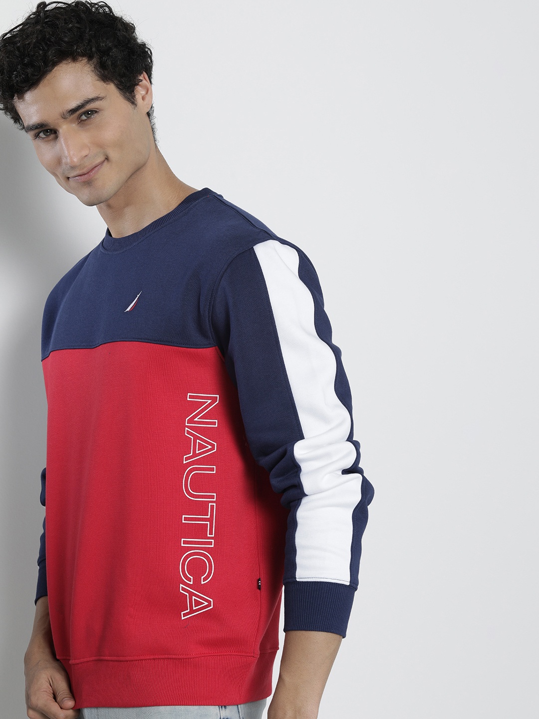 

Nautica Men Round Neck Colourblocked Sweatshirt, Red