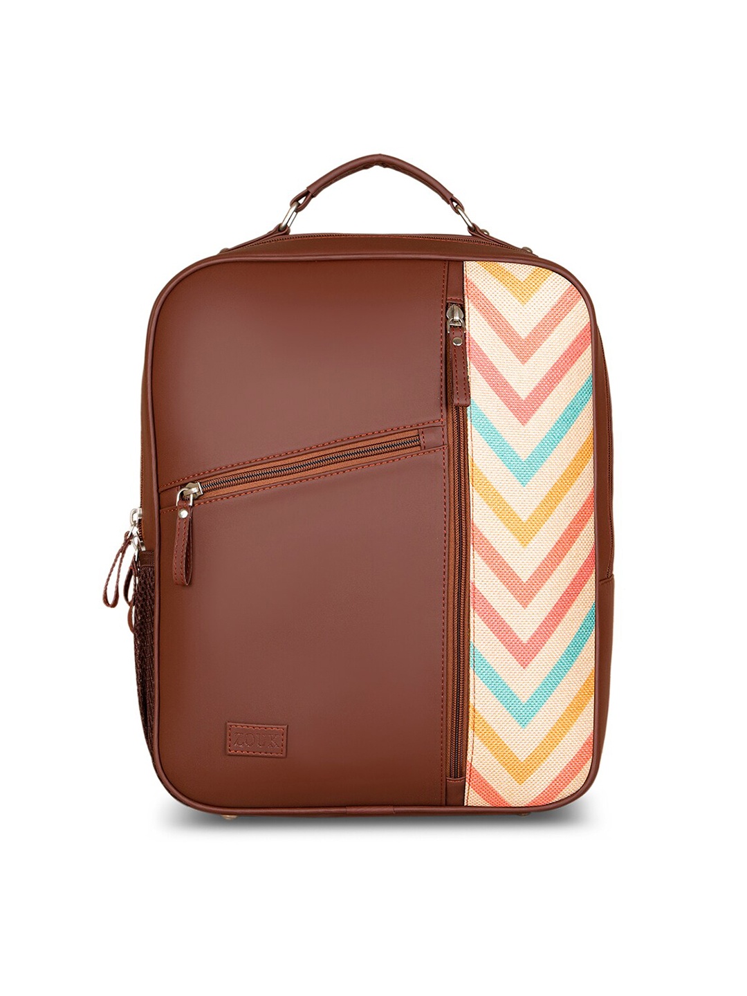 

ZOUK Unisex Brown & Beige Colourblocked Backpack with Anti-Theft