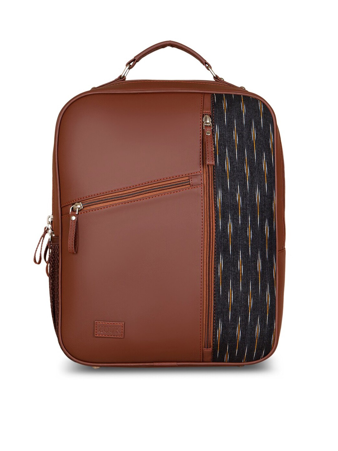 

ZOUK Unisex Black & Brown Ikat Printed Anti-Theft 15 Inch Laptop Backpack