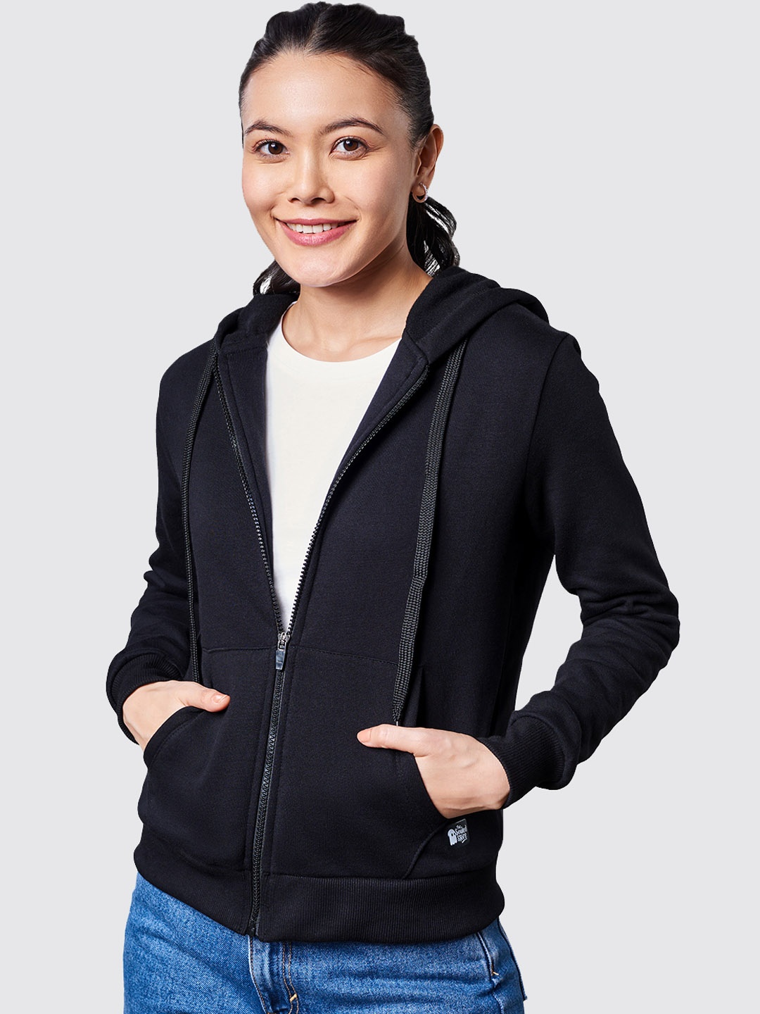 

The Souled Store Women Black Hooded Cotton Sweatshirt