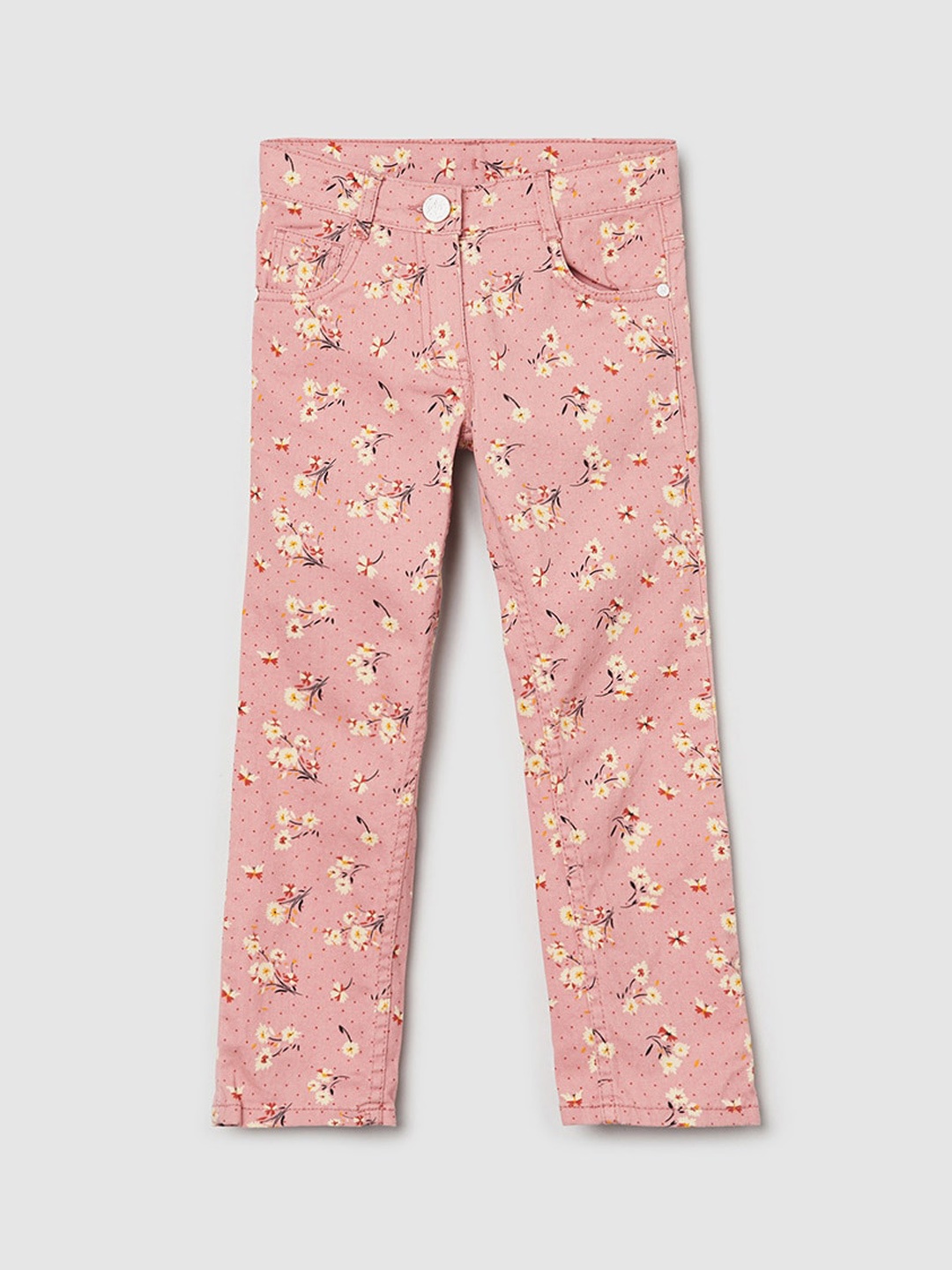 

max Girls Peach-Coloured Printed Regular-Fit Jeans