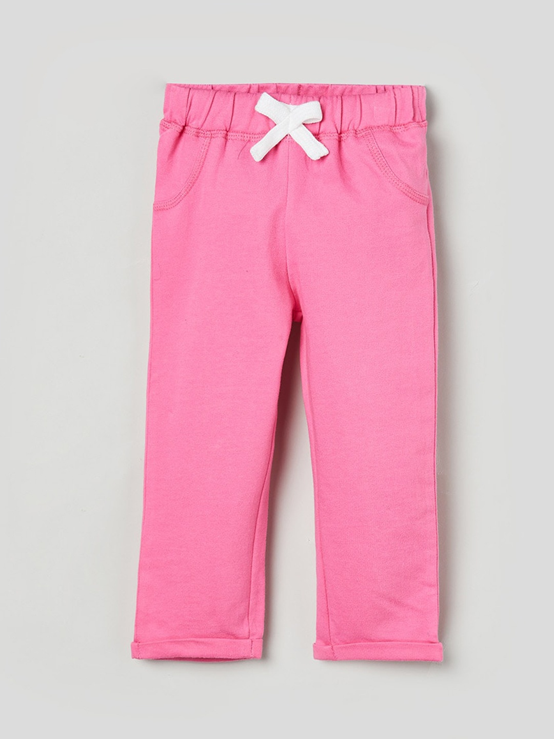 

max Girls Pink Regular Fit Solid Cotton Trousers