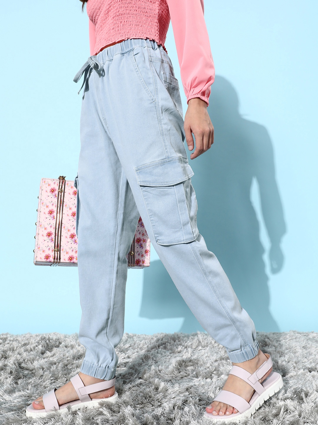 

DOLCE CRUDO Women Blue Jogger High-Rise Stretchable Jeans
