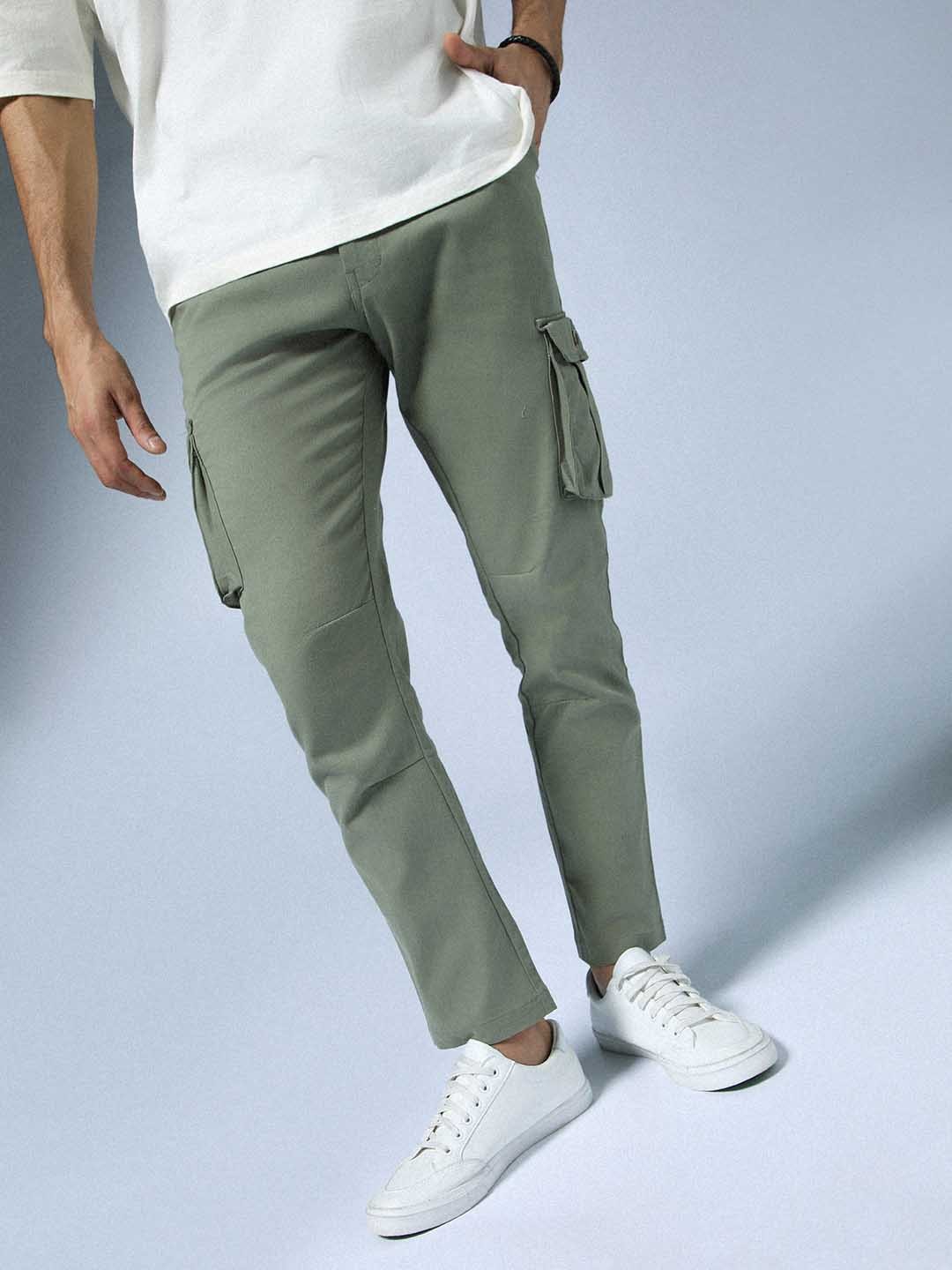 

Hubberholme Men Slim Fit Cargos Trousers, Green