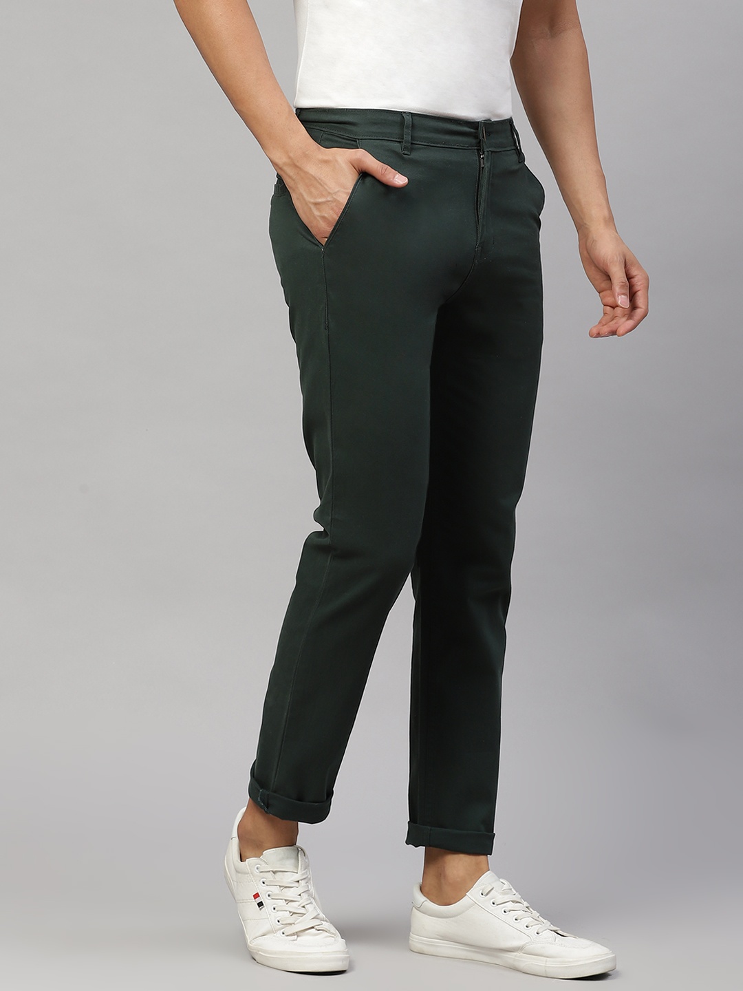 

Hubberholme Men Olive Green Slim Fit Chinos Trousers