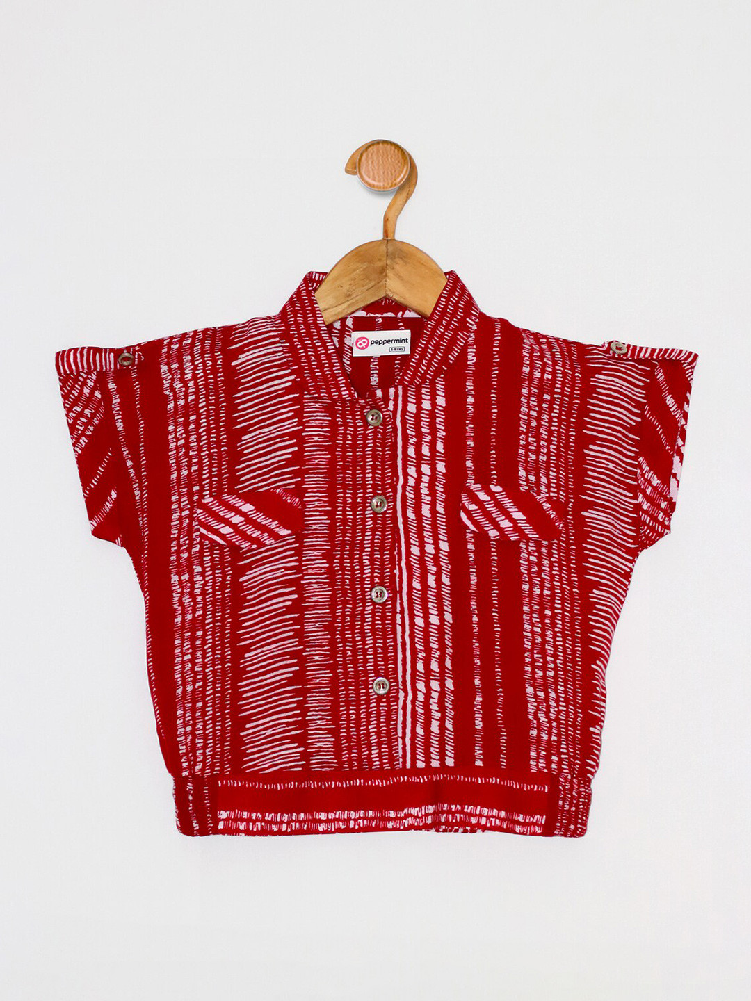

Peppermint Girls Red Printed Extended Sleeves Top
