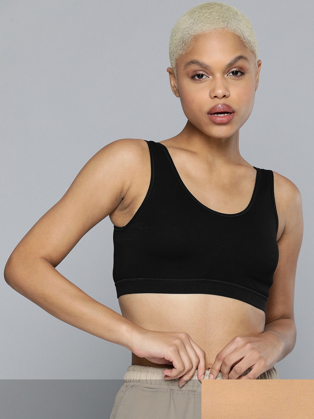 

HRX By Hrithik Roshan Women Slip on Beige & Black Pack of 2 Sports Bra