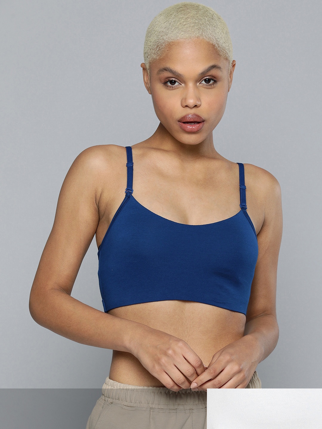 

HRX By Hrithik Roshan Women Non Padded High Coverage Navy & White Pack of 2 Cami Bra, Navy blue