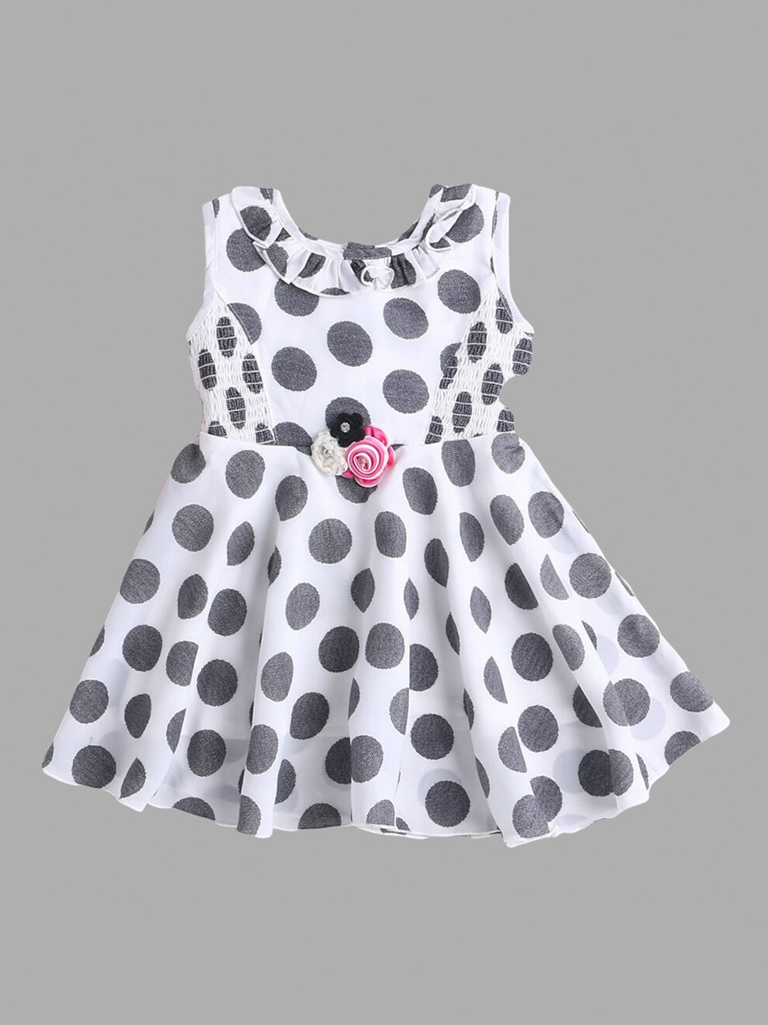 

The Magic Wand Girls Grey & White Polka Dot Printed Dress